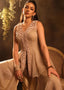 Beige Crepe Peplum Tunic & Flared Pant Set