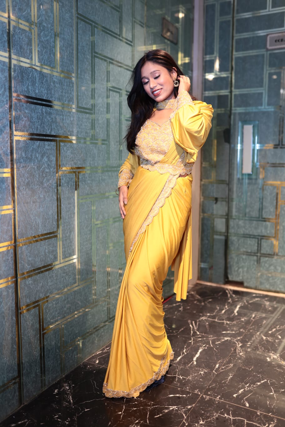 Elegant Lemon Lycra Saree with Embellished Details