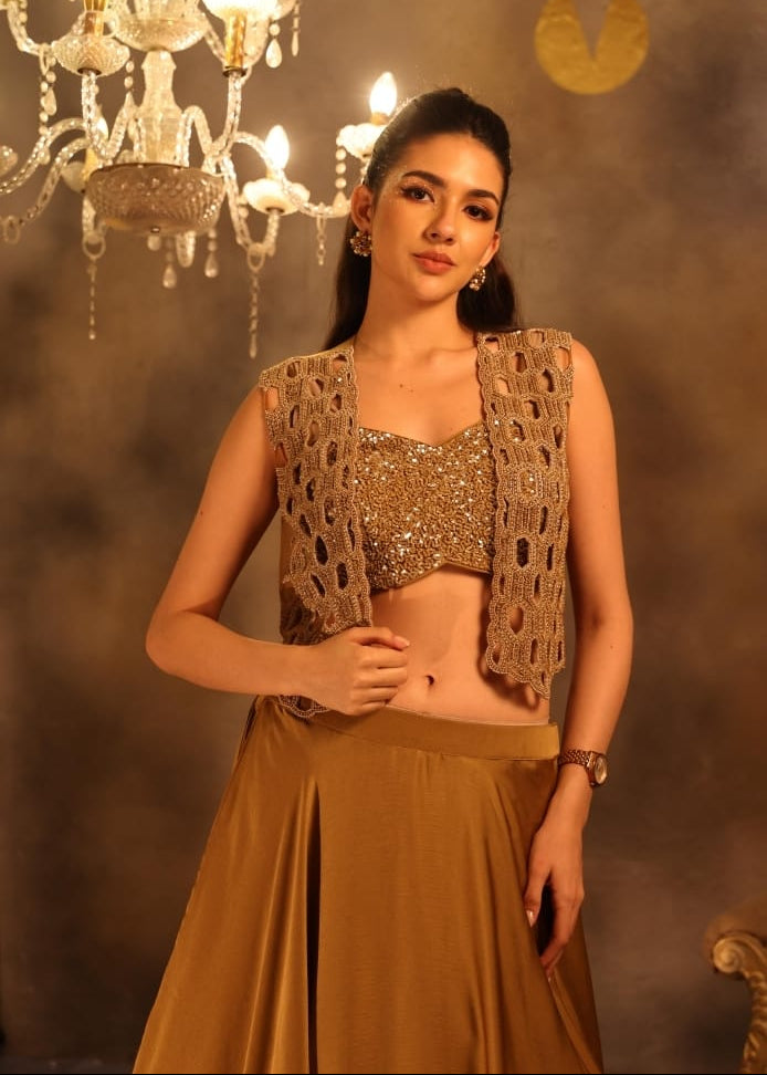 Bronze Gold Silk Lehenga Set Secondary image