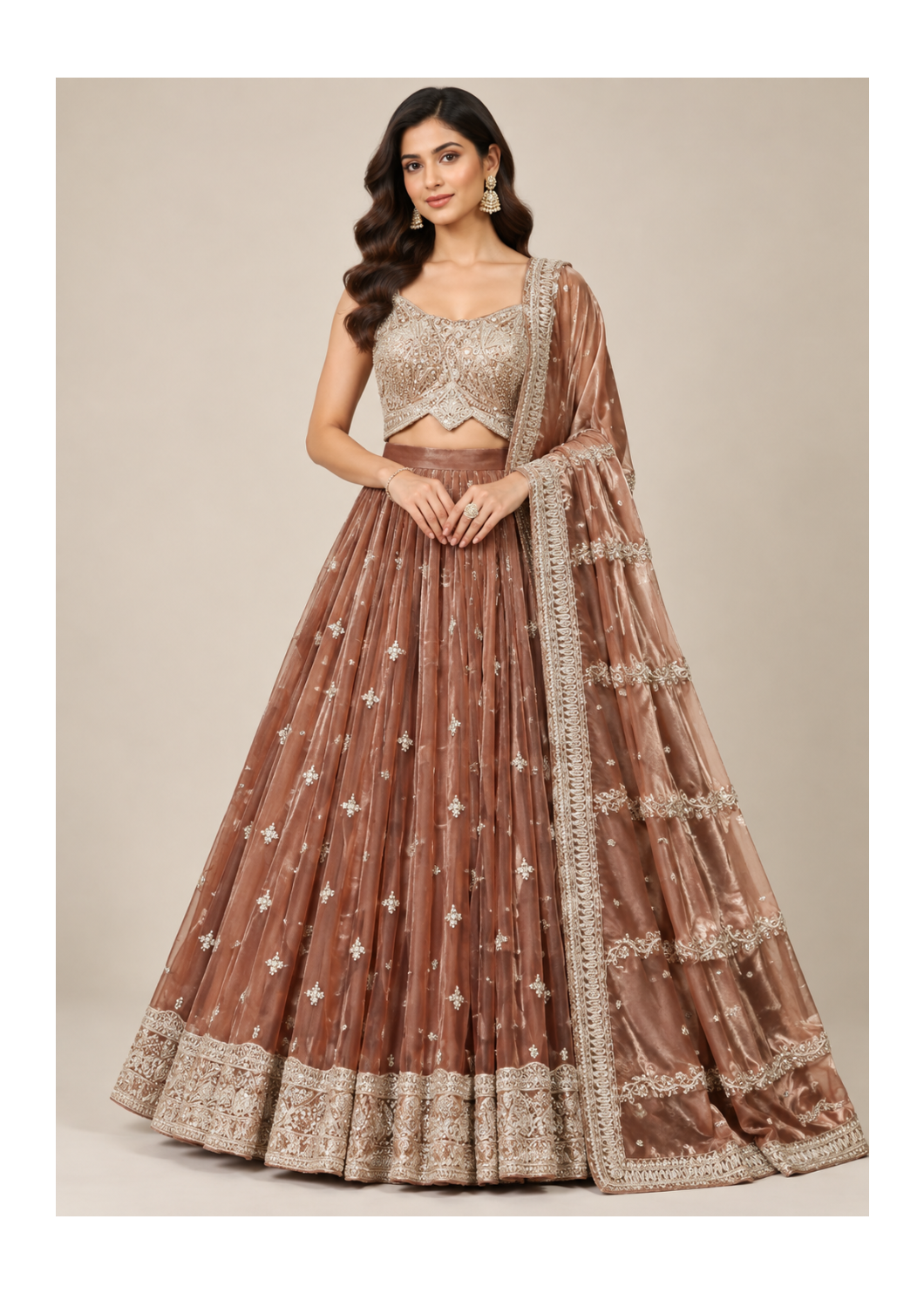Chikoo Brown Embroidered Lehenga Set Main image