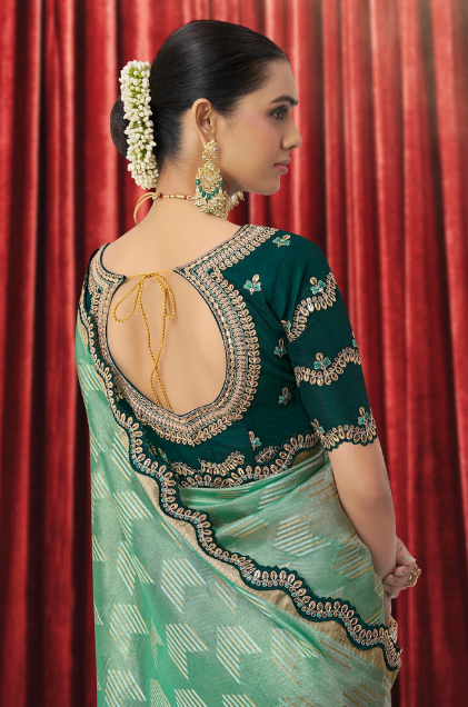 Mint Green Geometric Woven Tissue Silk Saree