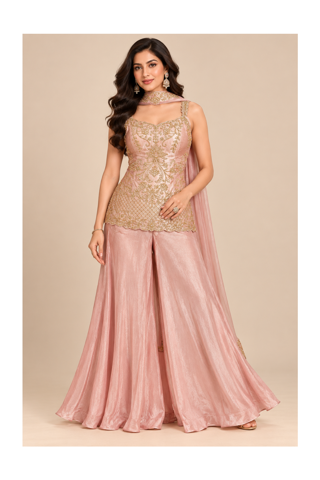 Blush Rose Embroidered Kurti & Sharara Set