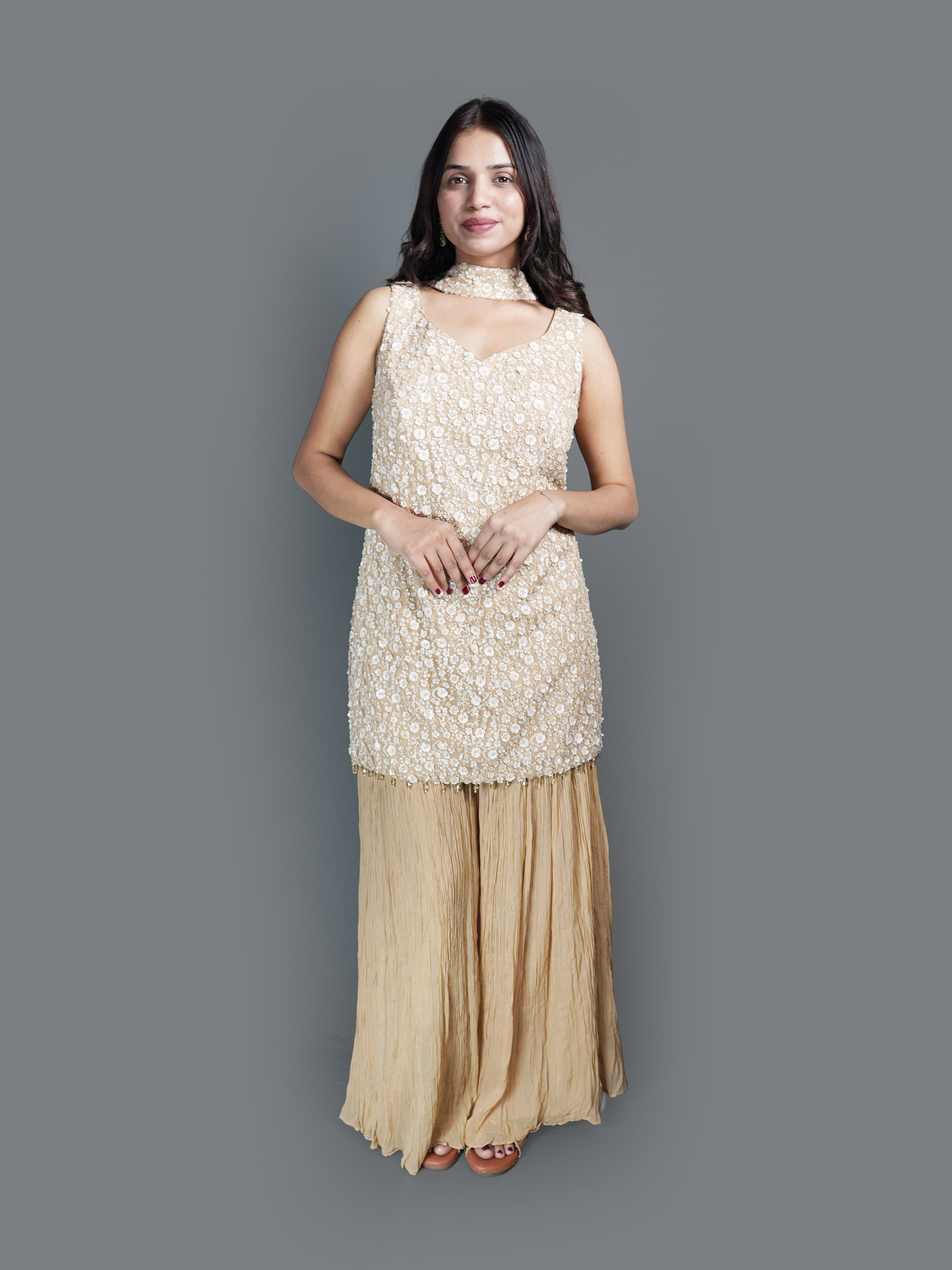 Champagne Crystal Tunic sharara Set (2214 M-13) Main image