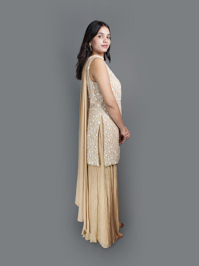 Champagne Crystal Tunic sharara Set (2214 M-13)