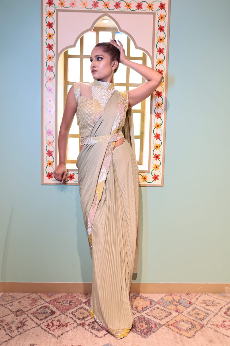 Chic Chartreuse Lycra Saree with Modern Design