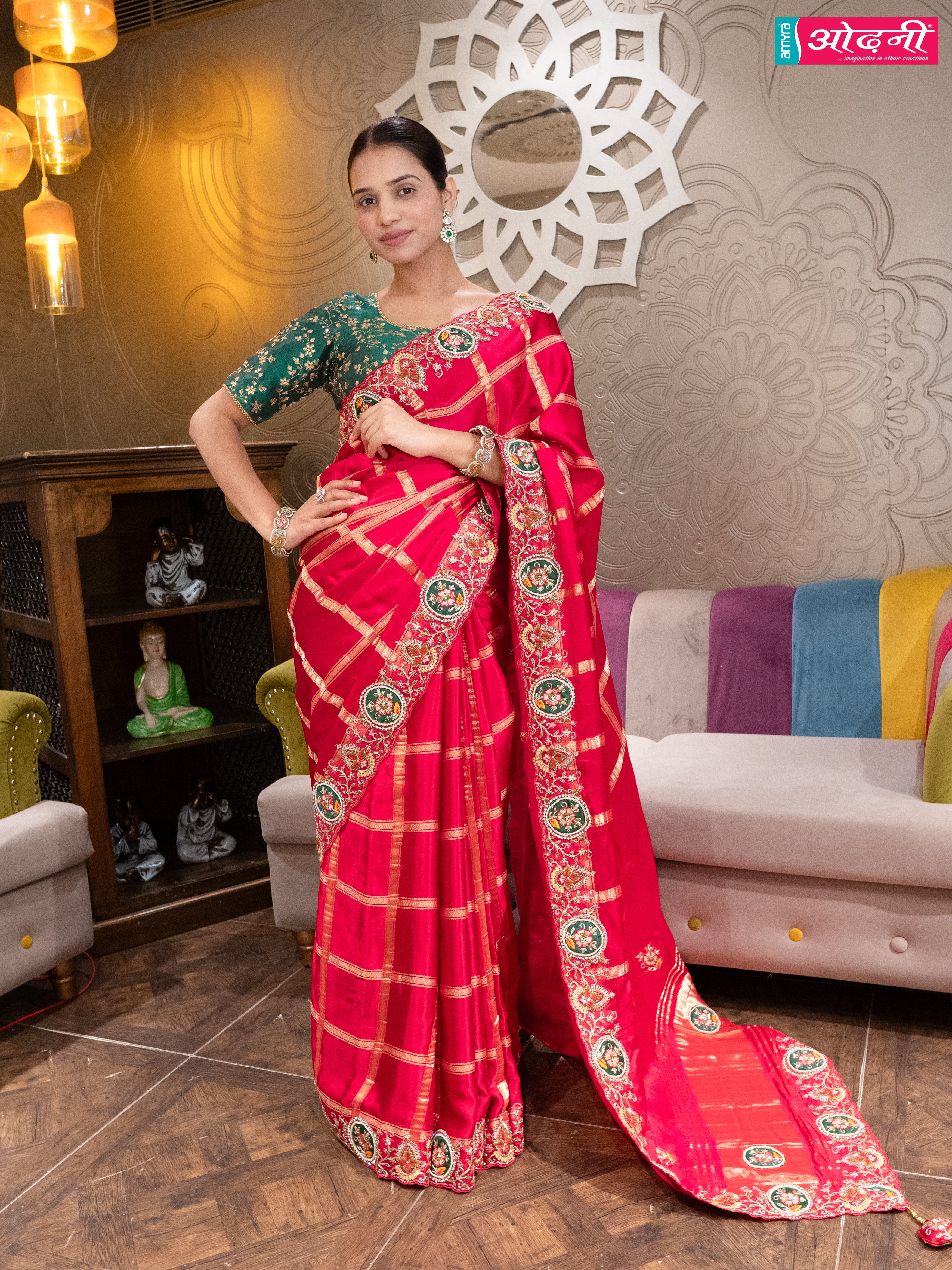 Crimson Grid Heavy Work Saree (14167 GS-33) Main image