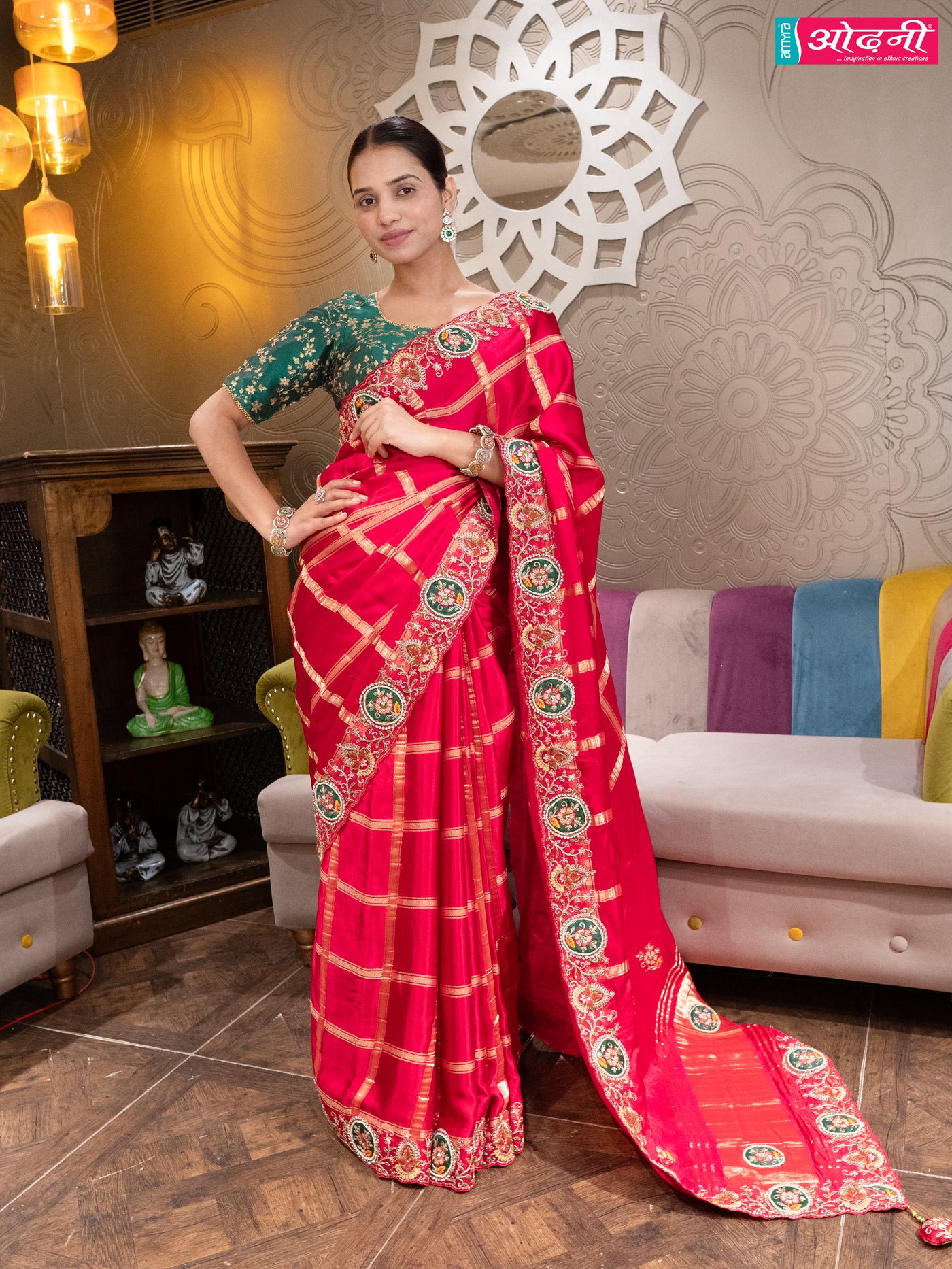 Crimson Grid Heavy Work Saree (14167 GS-33)