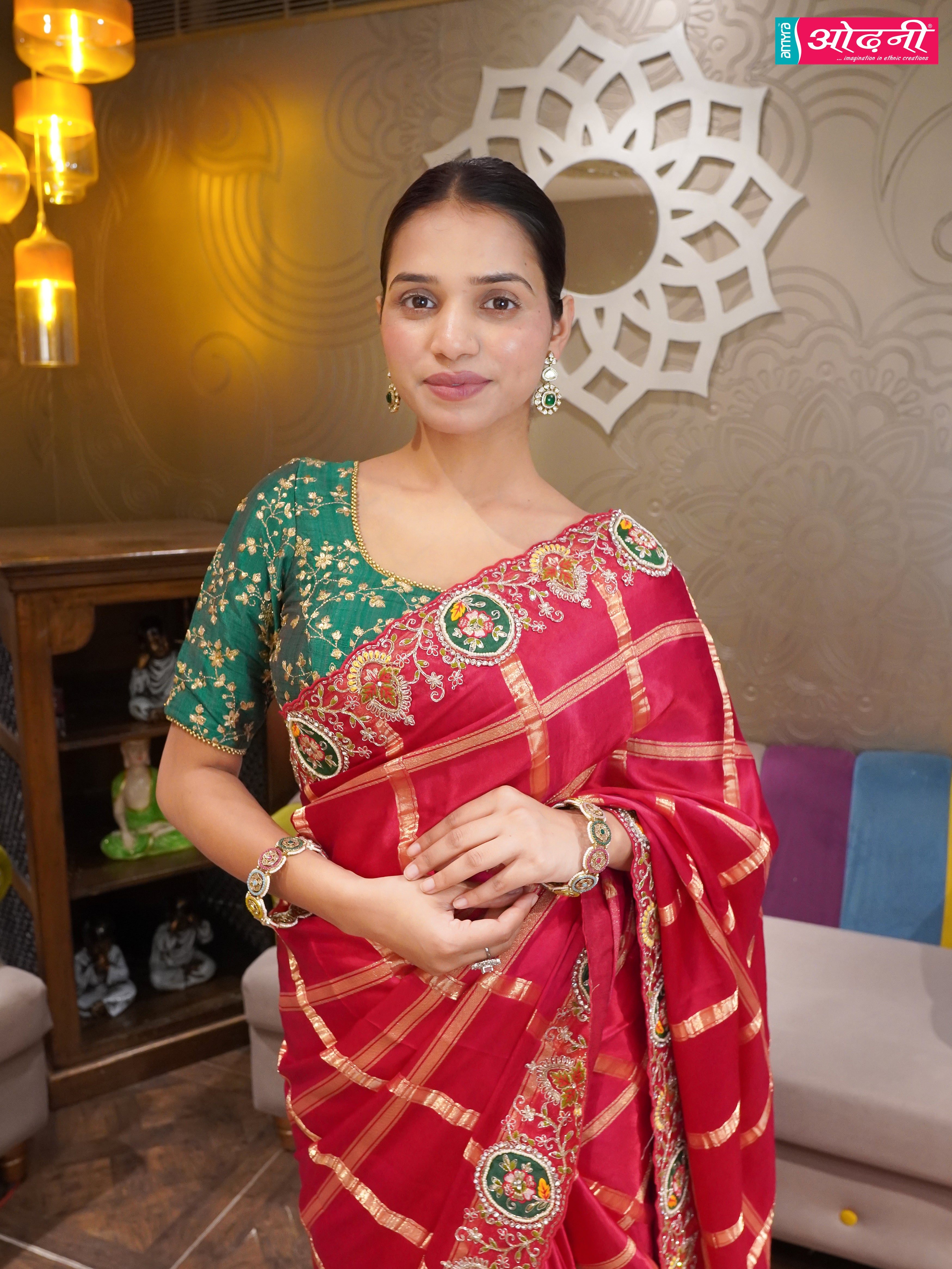 Crimson Grid Heavy Work Saree (14167 GS-33) Secondary image