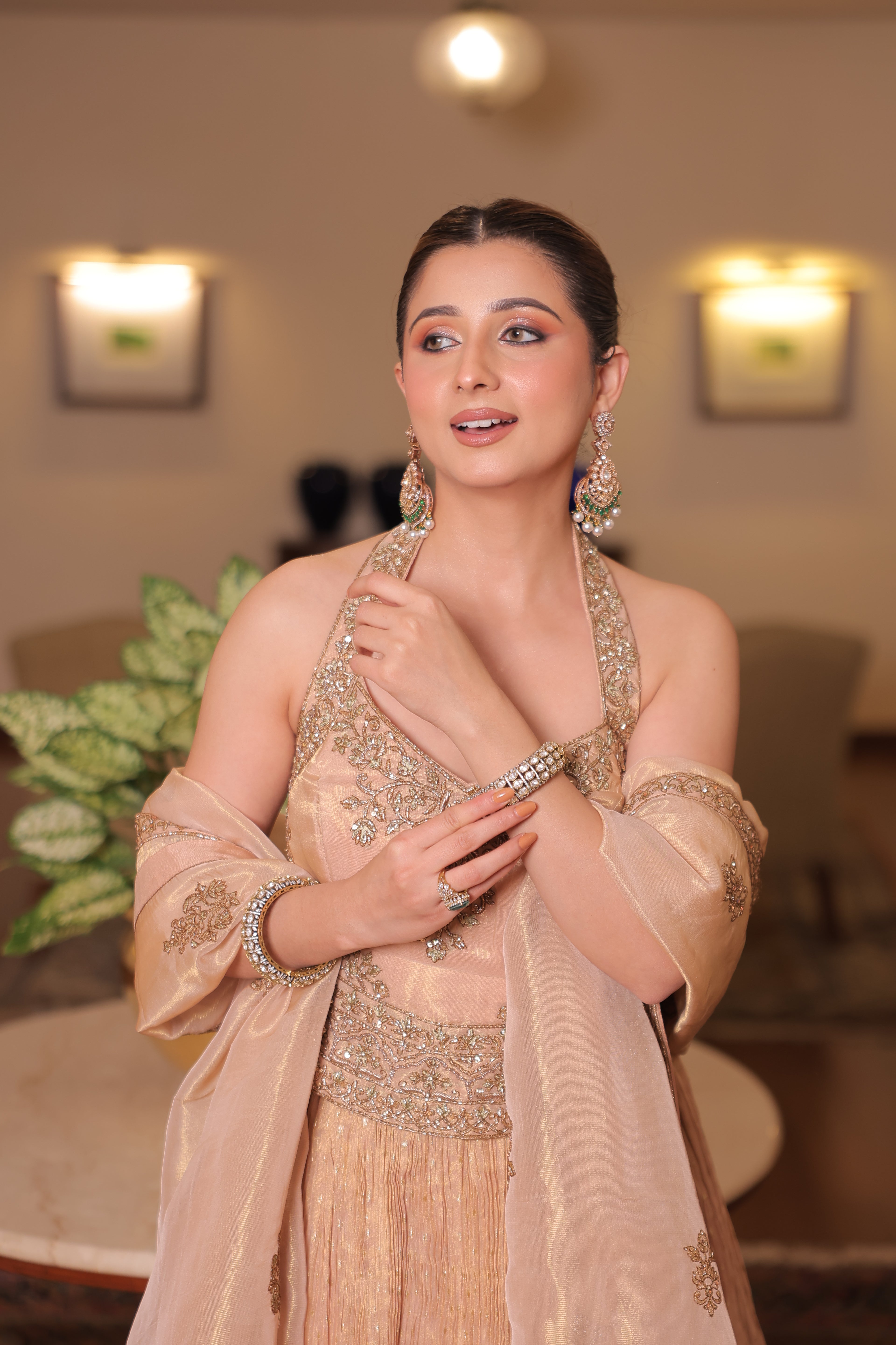 Champagne Gold Crinkle Lehenga (MIRA CHOLI M-91)