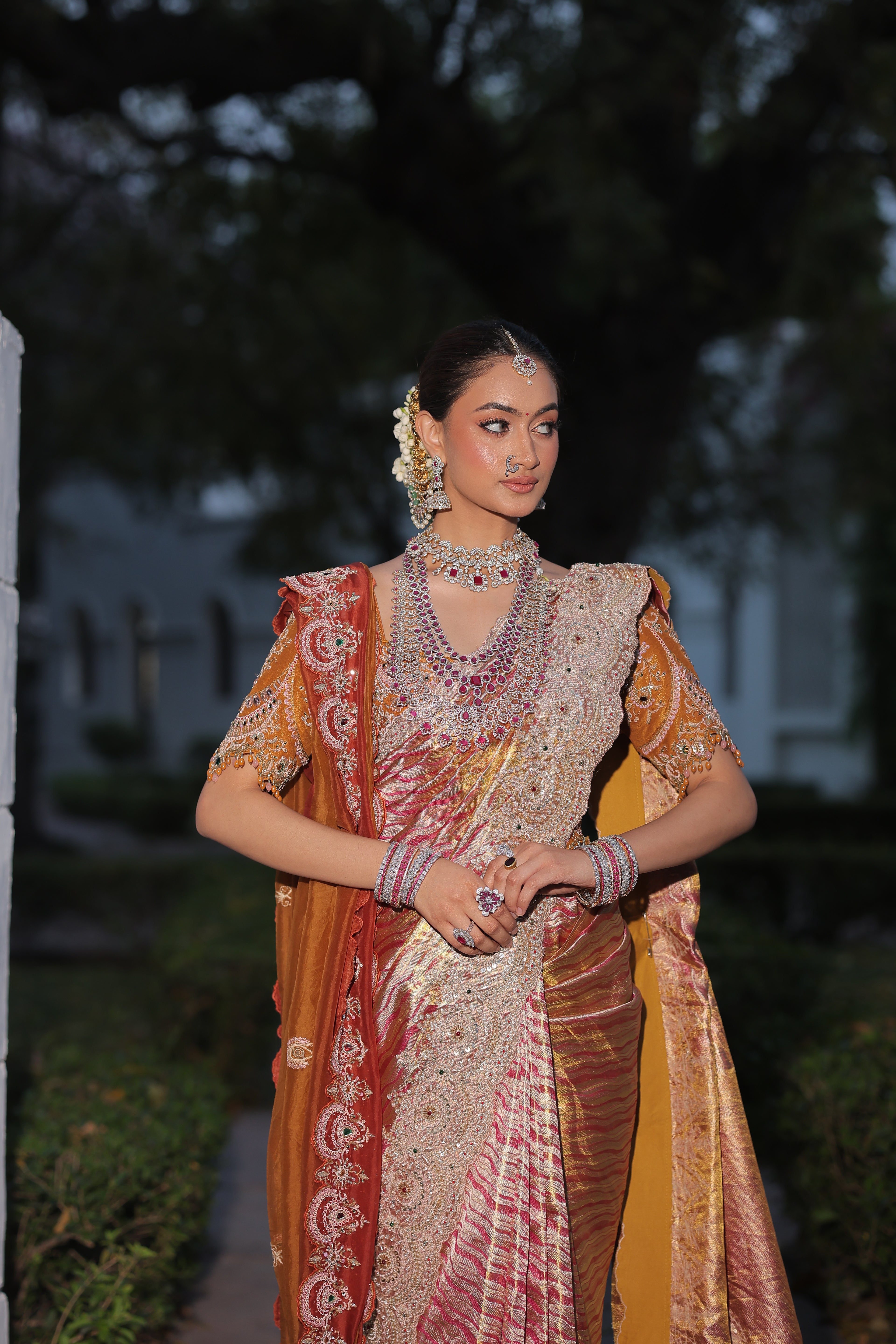 Royal Orange Silk Saree with Heavy Zari Border