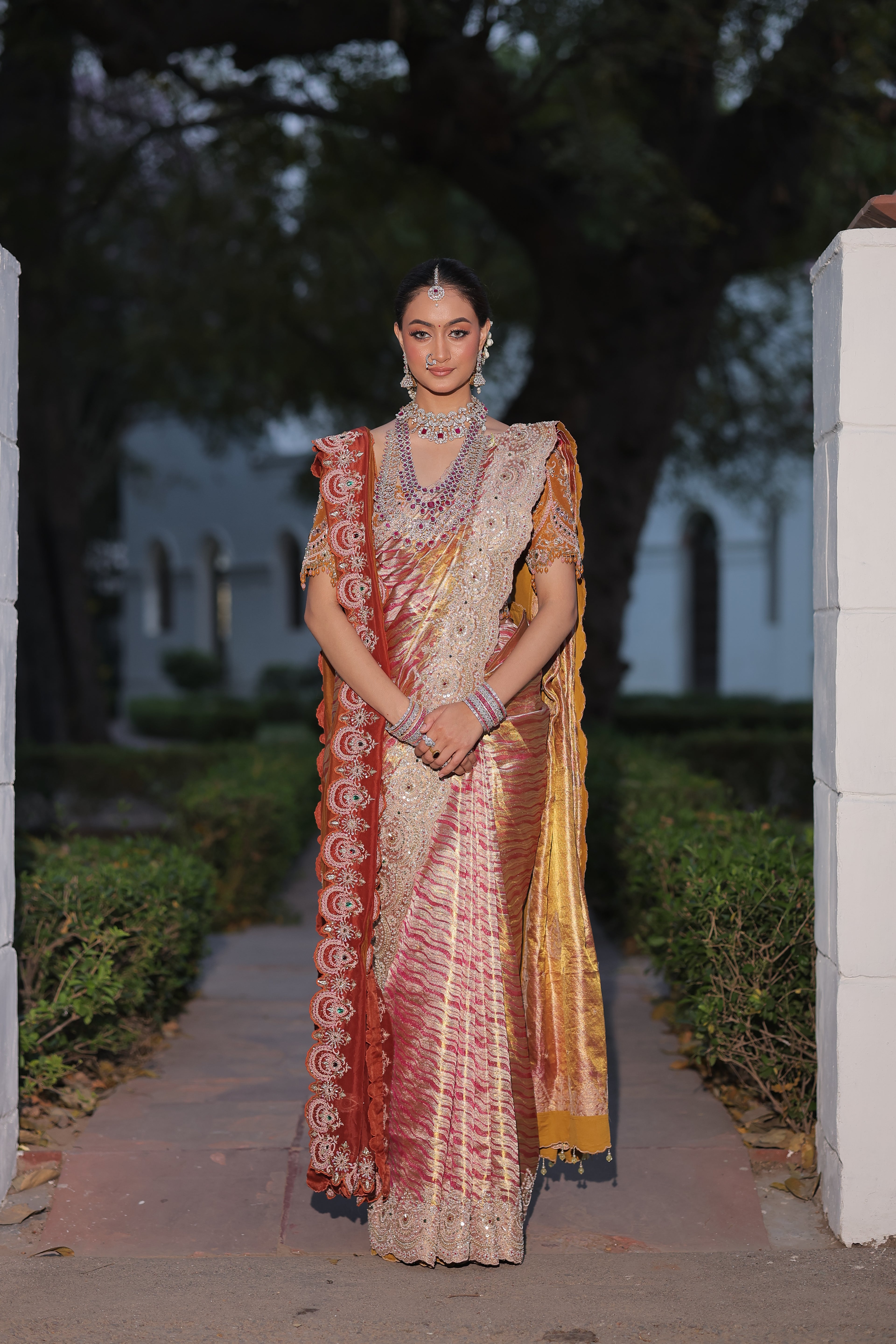 Royal Orange Silk Saree with Heavy Zari Border