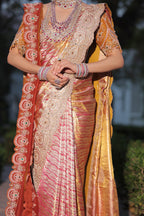 Royal Orange Silk Saree with Heavy Zari Border