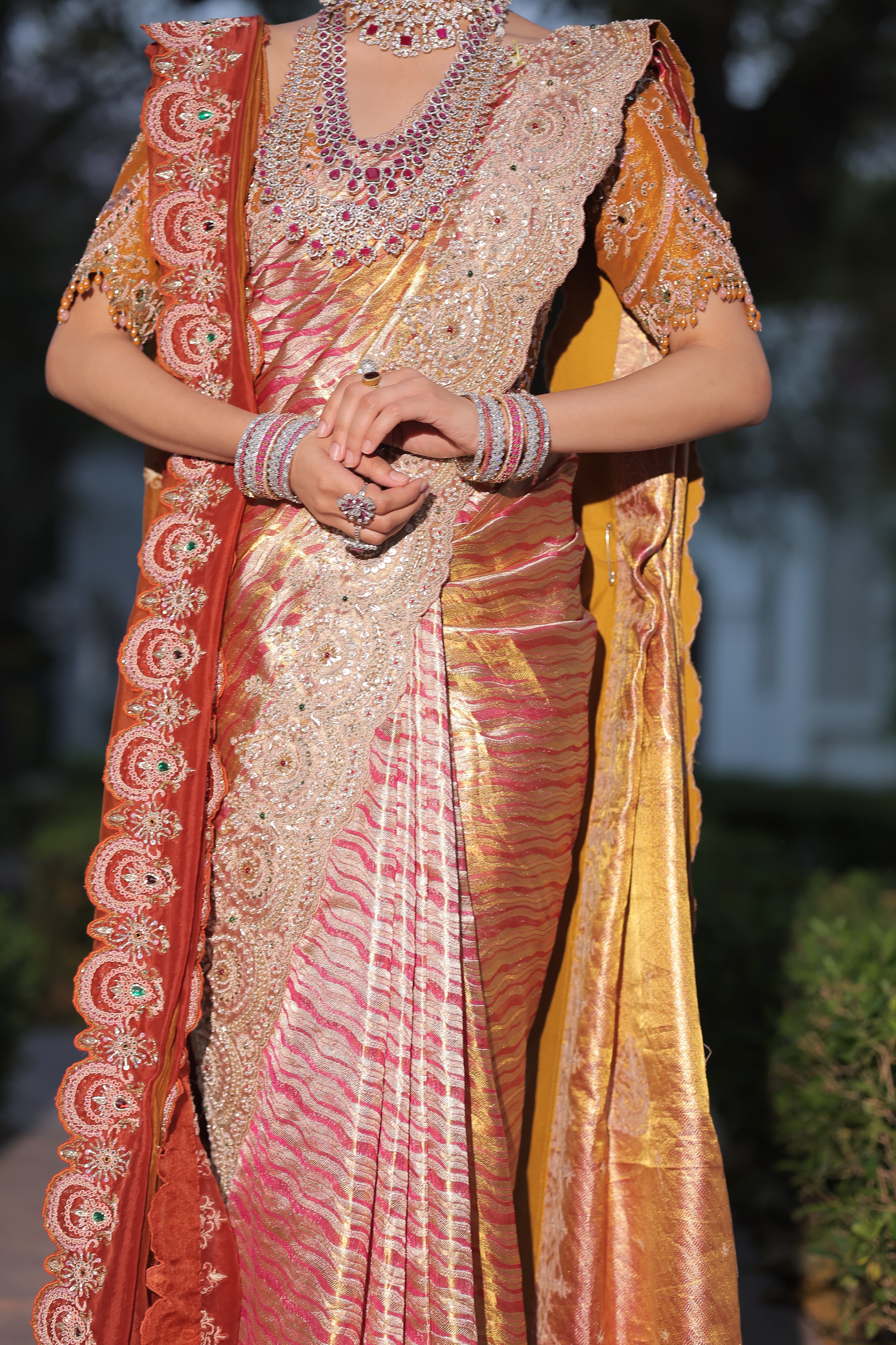 Royal Orange Silk Saree with Heavy Zari Border