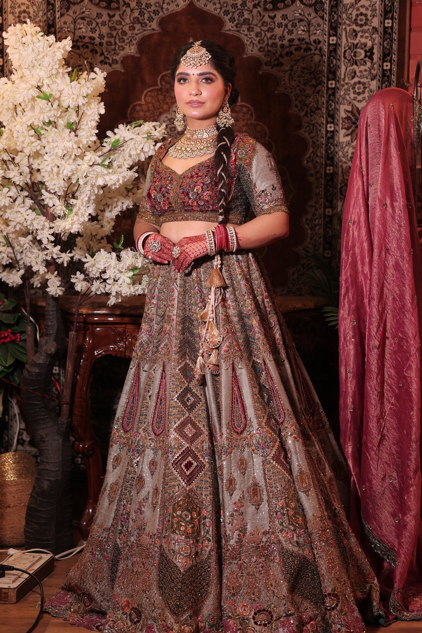 Maroon Color Zardozi Work Bridal Lehenga Choli in Raw Silk | MEHAR