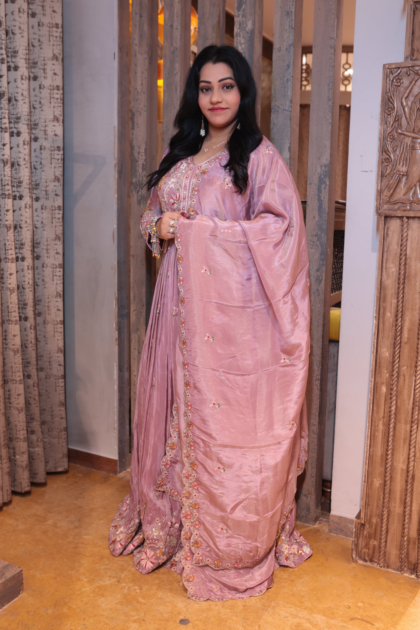 Elegant Rose Mauve Anarkali Gown