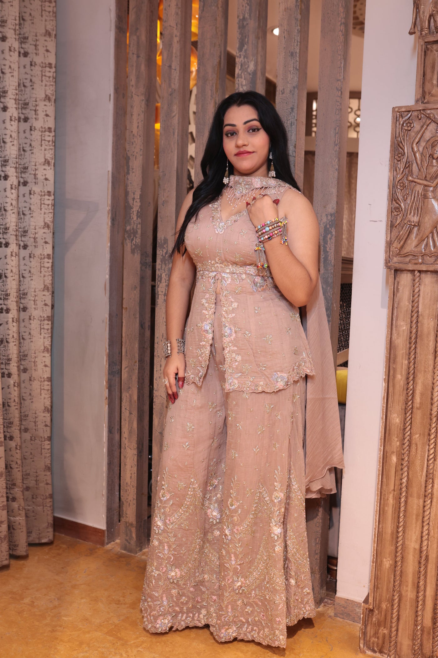 Blush Pink Peplum Sharara Set