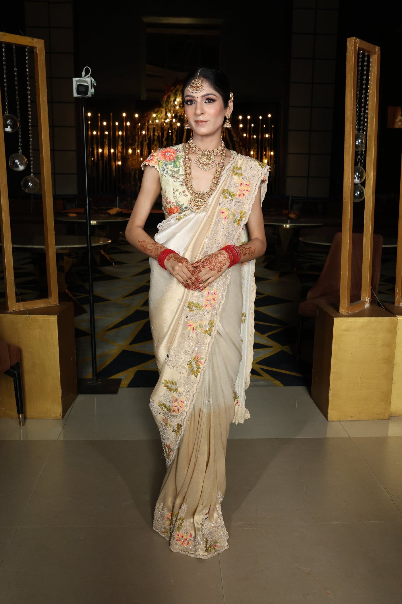 Elegant Cream and Floral Saree