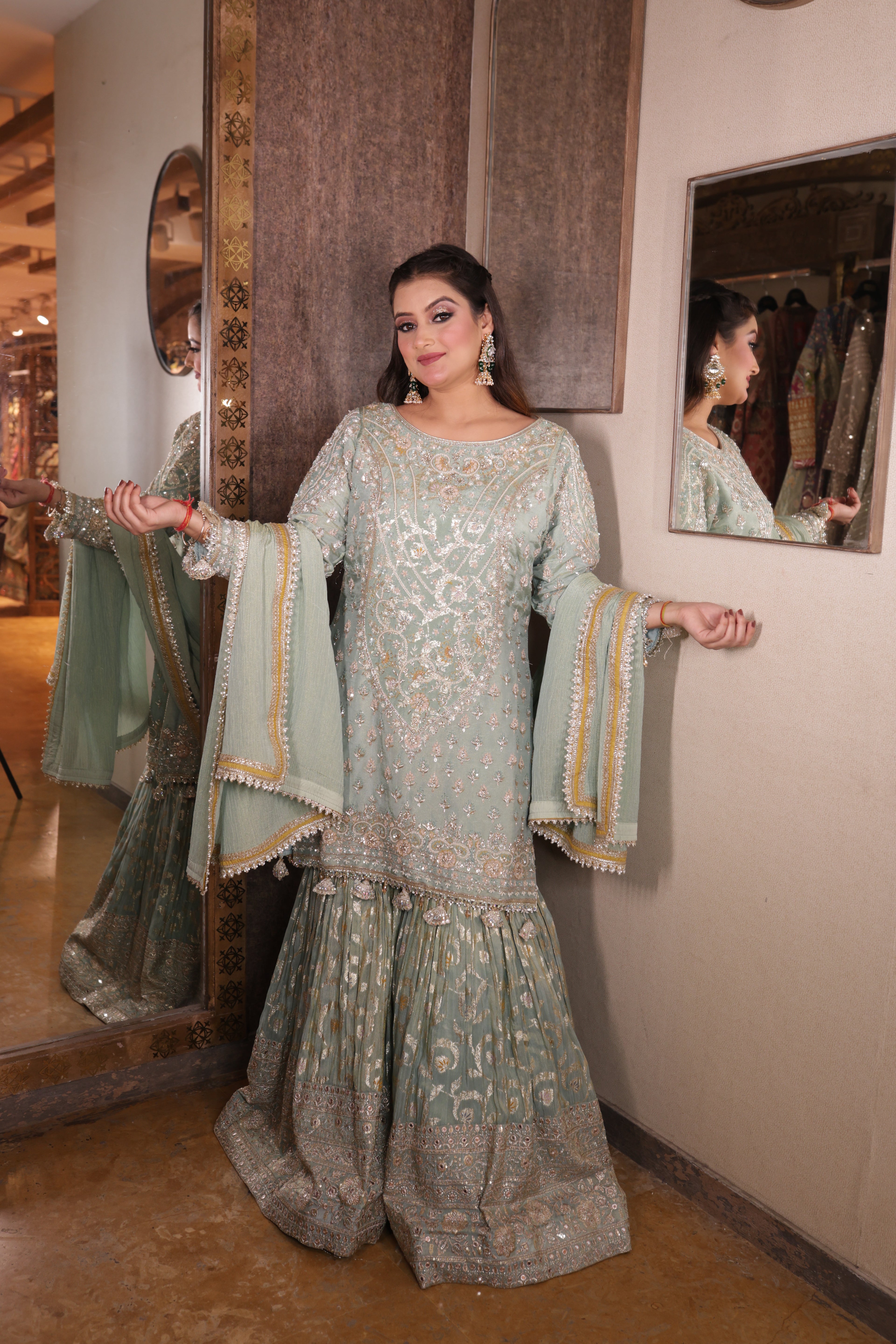 Mint Serenity Sharara Suit with Dupatta (A-1238-7532 D-2)