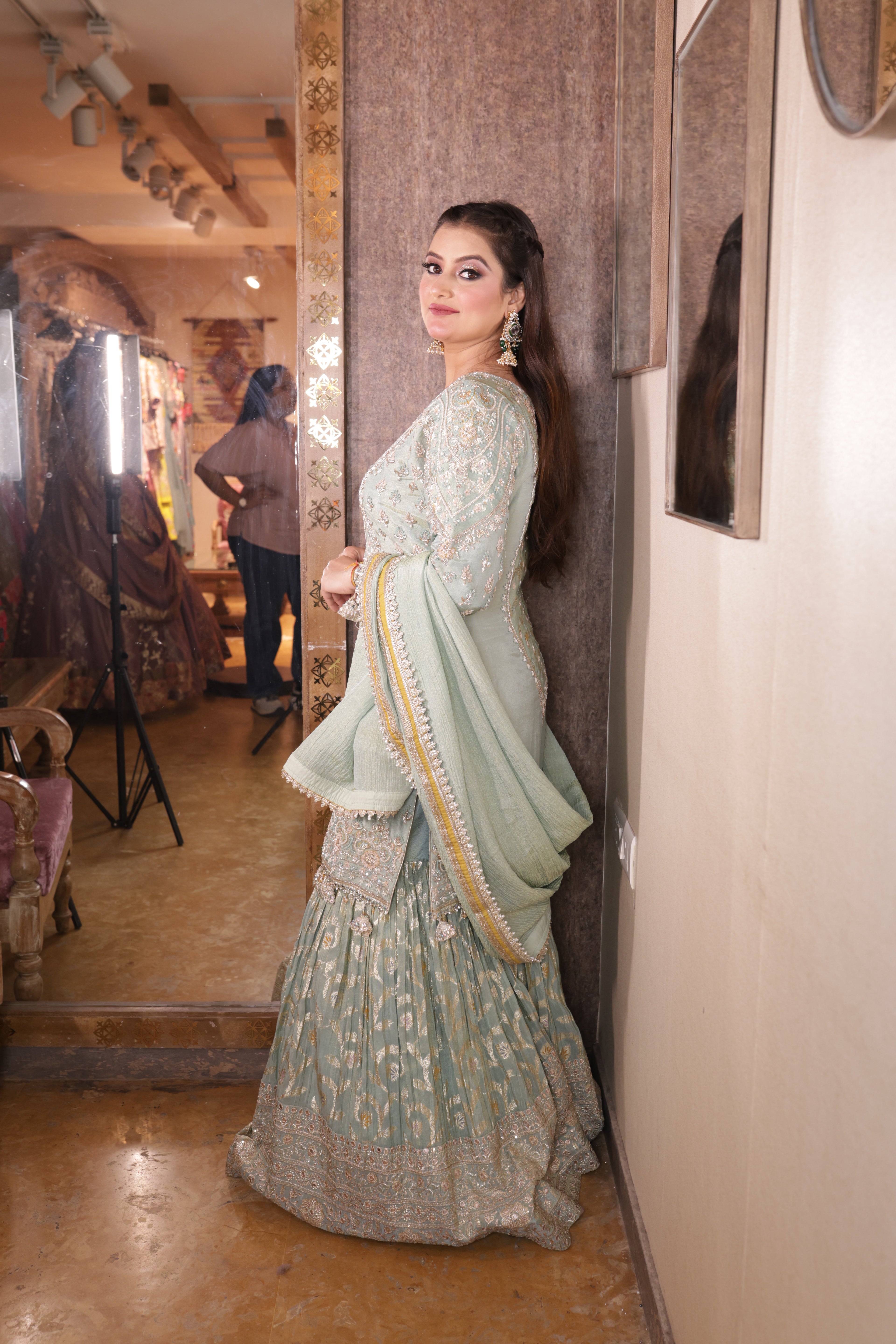 Mint Serenity Sharara Suit with Dupatta (A-1238-7532 D-2)