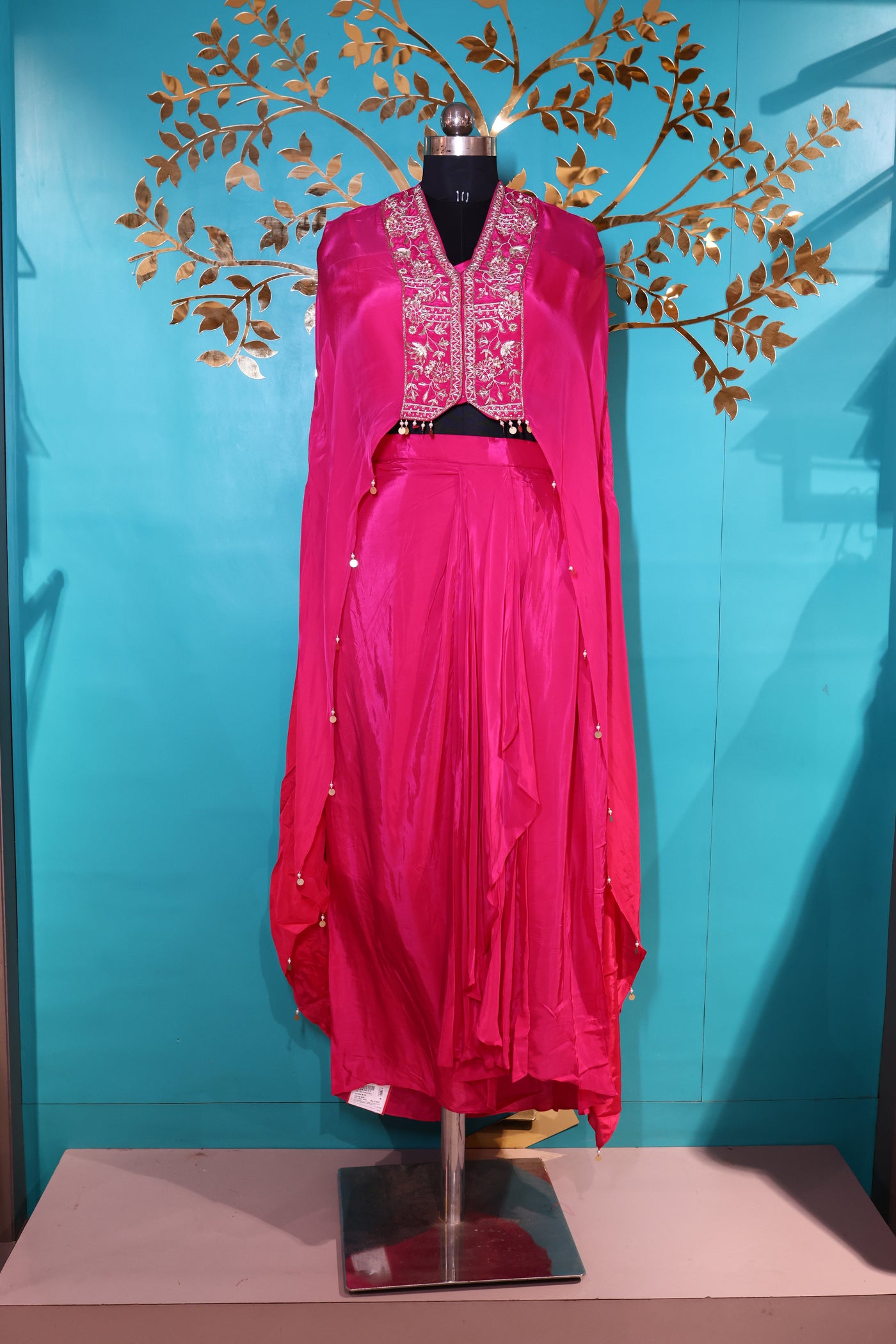 Dazzling Fuchsia Crop Top and Skirt Set ( 7933 M-16)