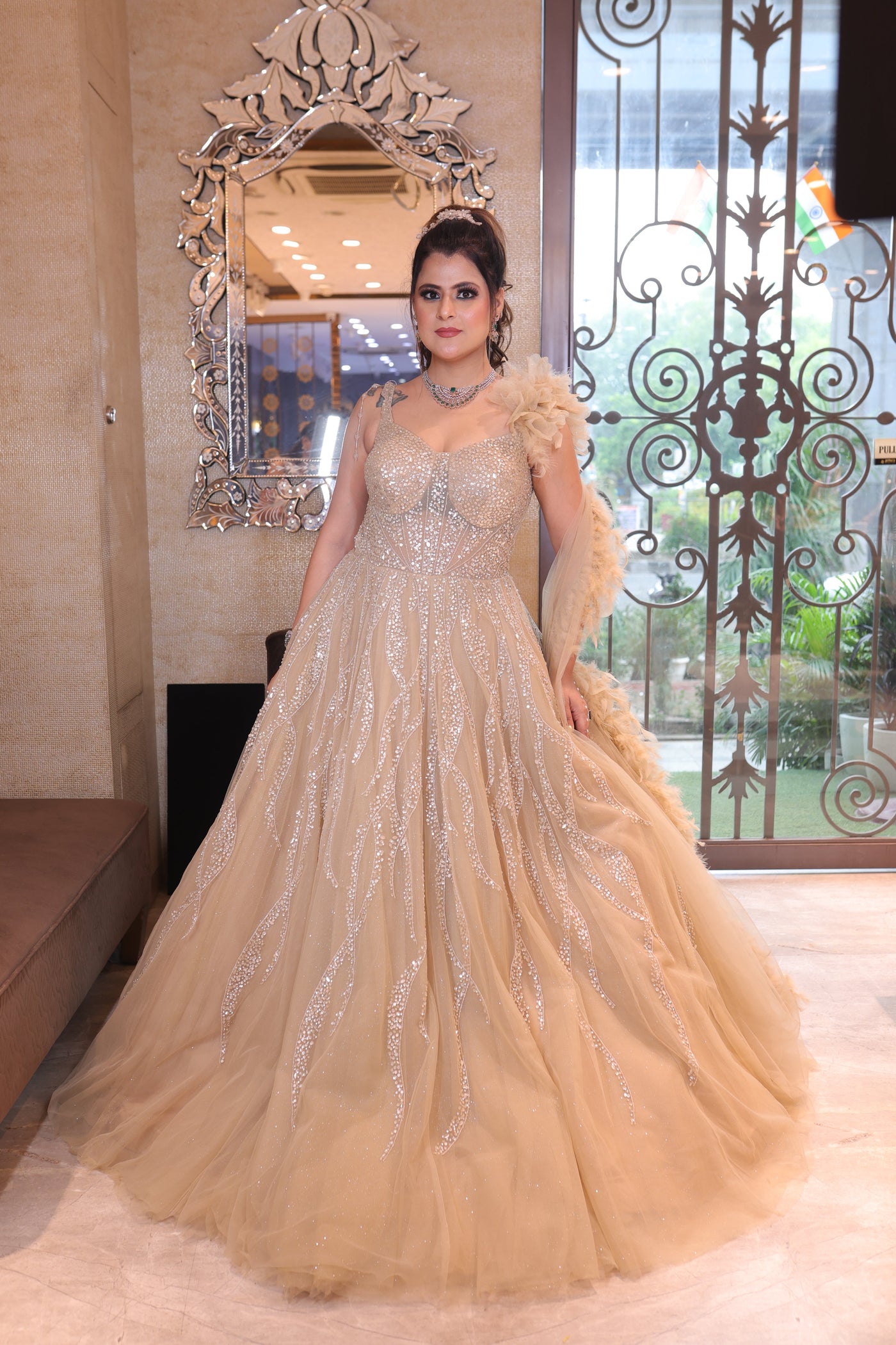 Ethereal Champagne Glitter Gown
