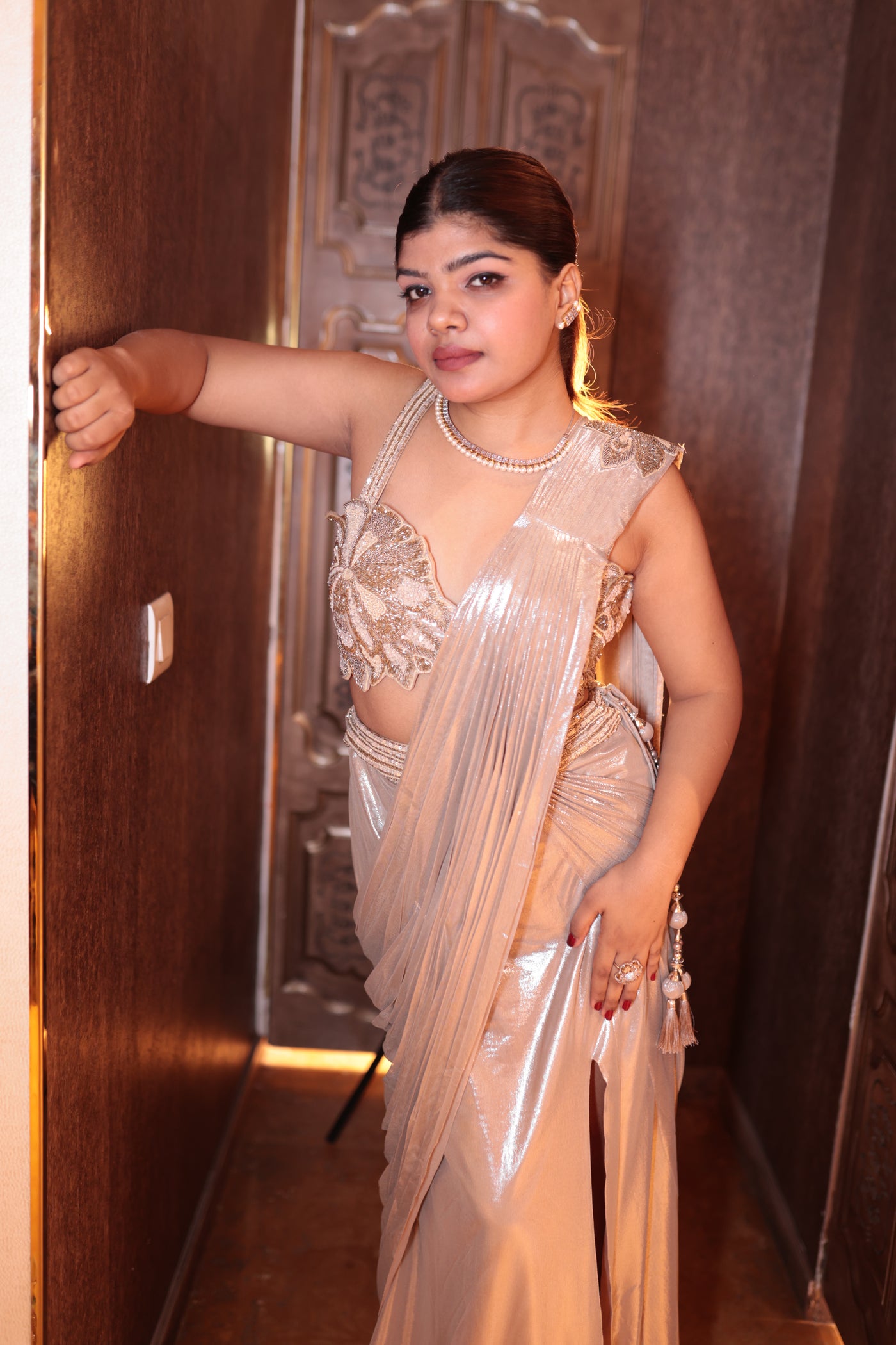 Liquid Gold Pre-Draped Saree ( 1813 M-35)