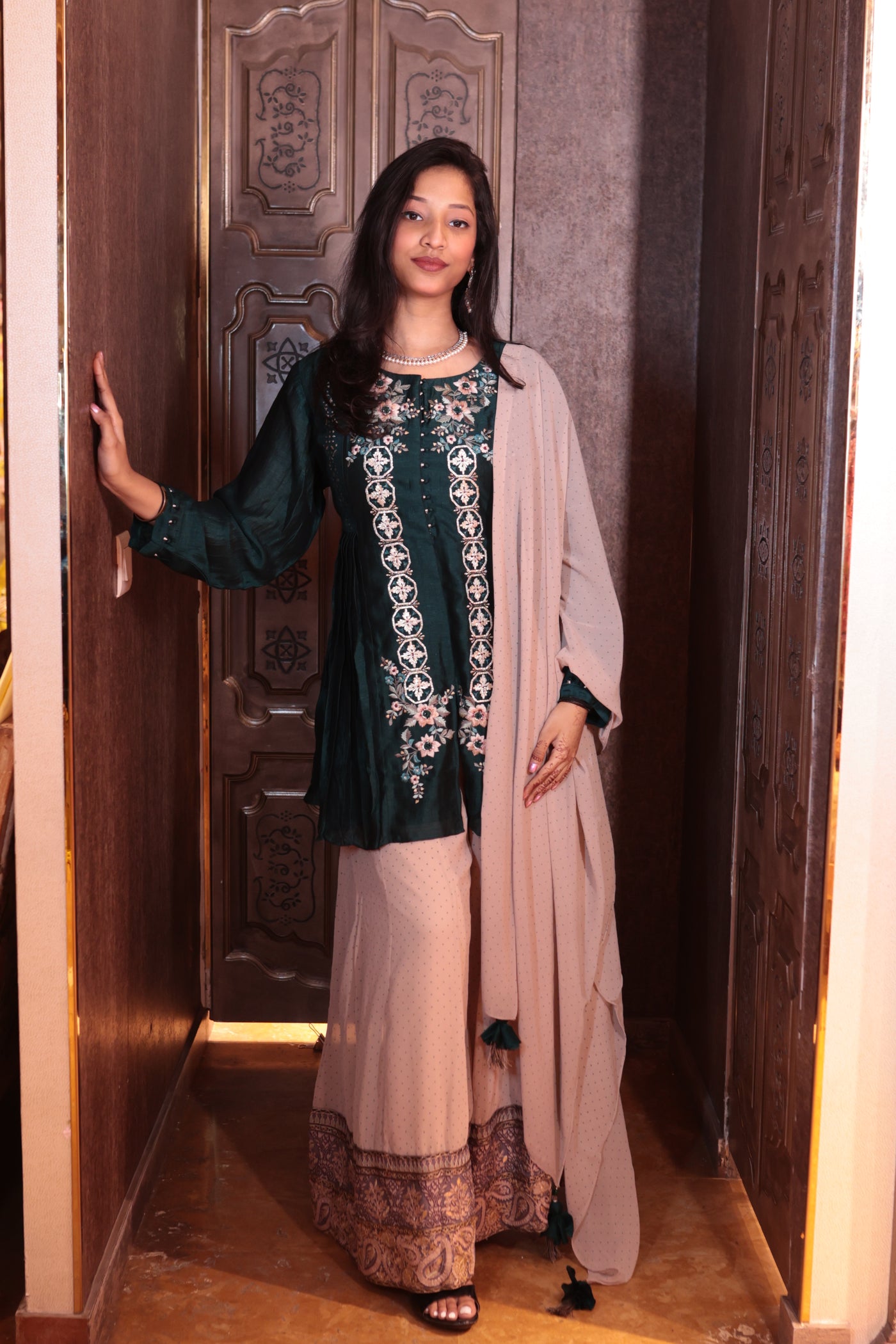 Forest Gem Short Kurti and Gharara Set ( K-1998 M-85)