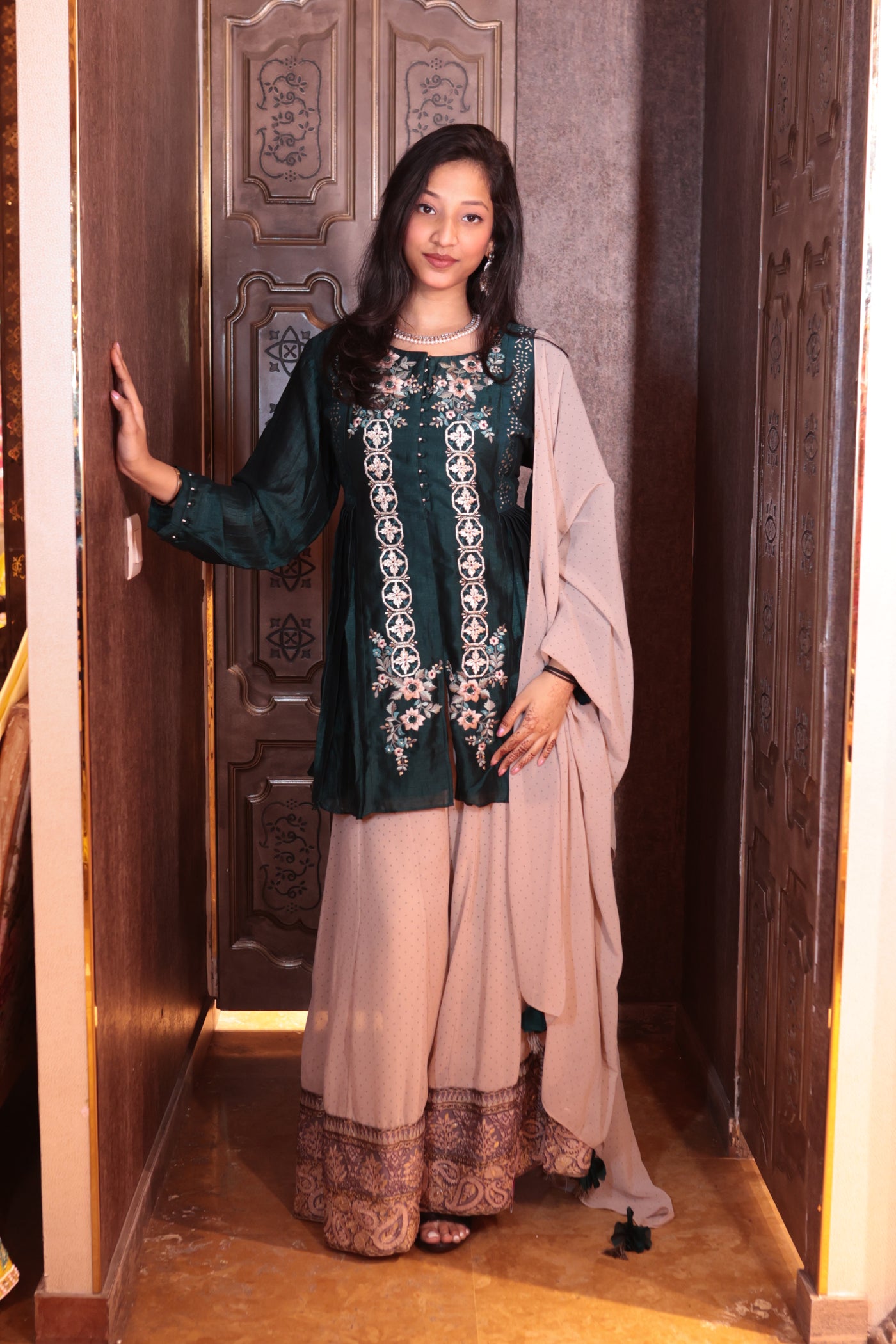 Forest Gem Short Kurti and Gharara Set ( K-1998 M-85)