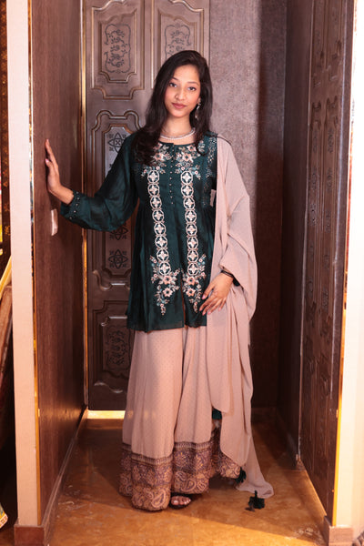Forest Gem Short Kurti and Gharara Set ( K-1998 M-85)