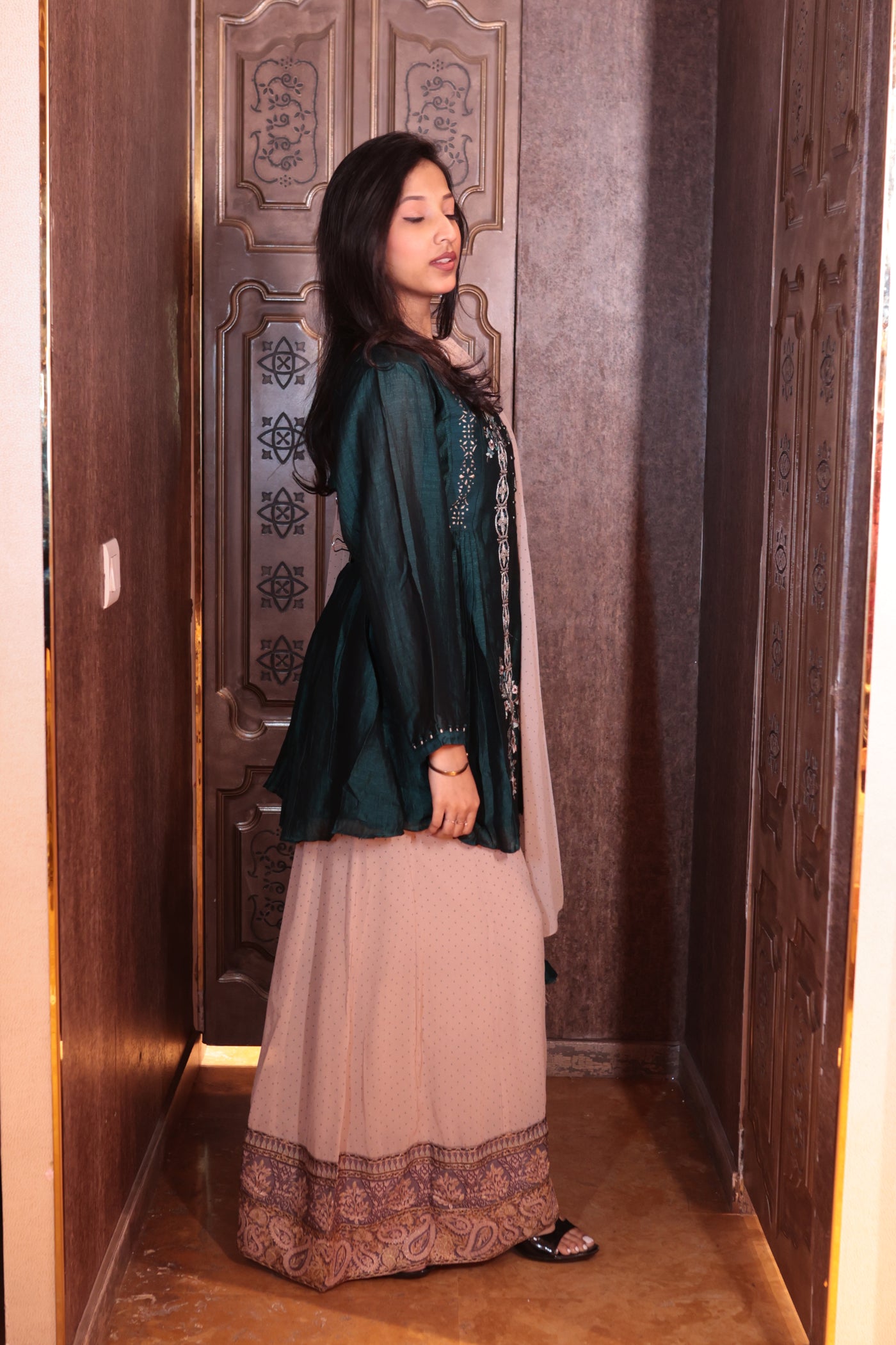 Forest Gem Short Kurti and Gharara Set ( K-1998 M-85)