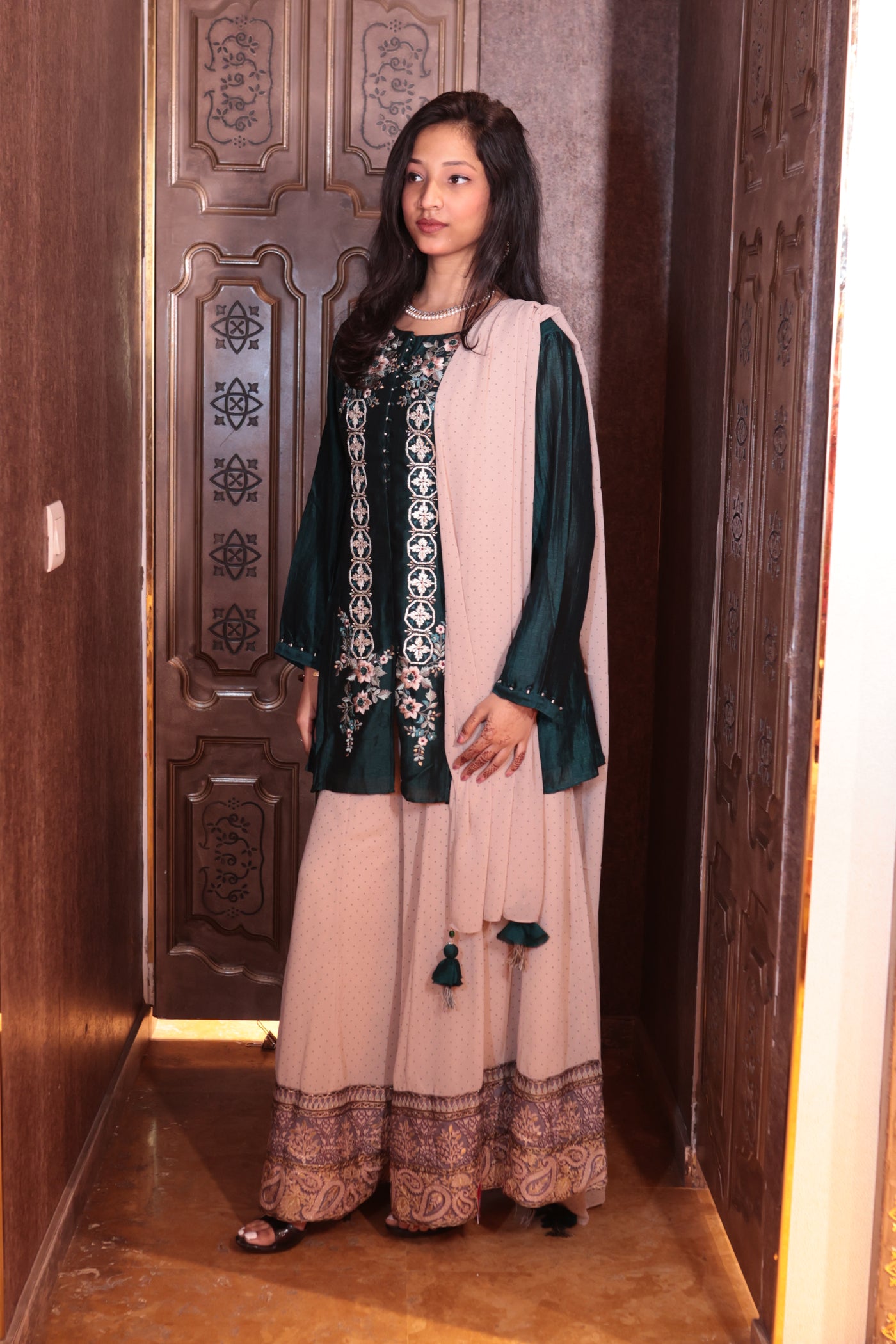 Forest Gem Short Kurti and Gharara Set ( K-1998 M-85)