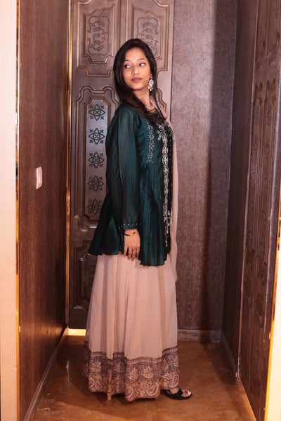 Forest Gem Short Kurti and Gharara Set ( K-1998 M-85)