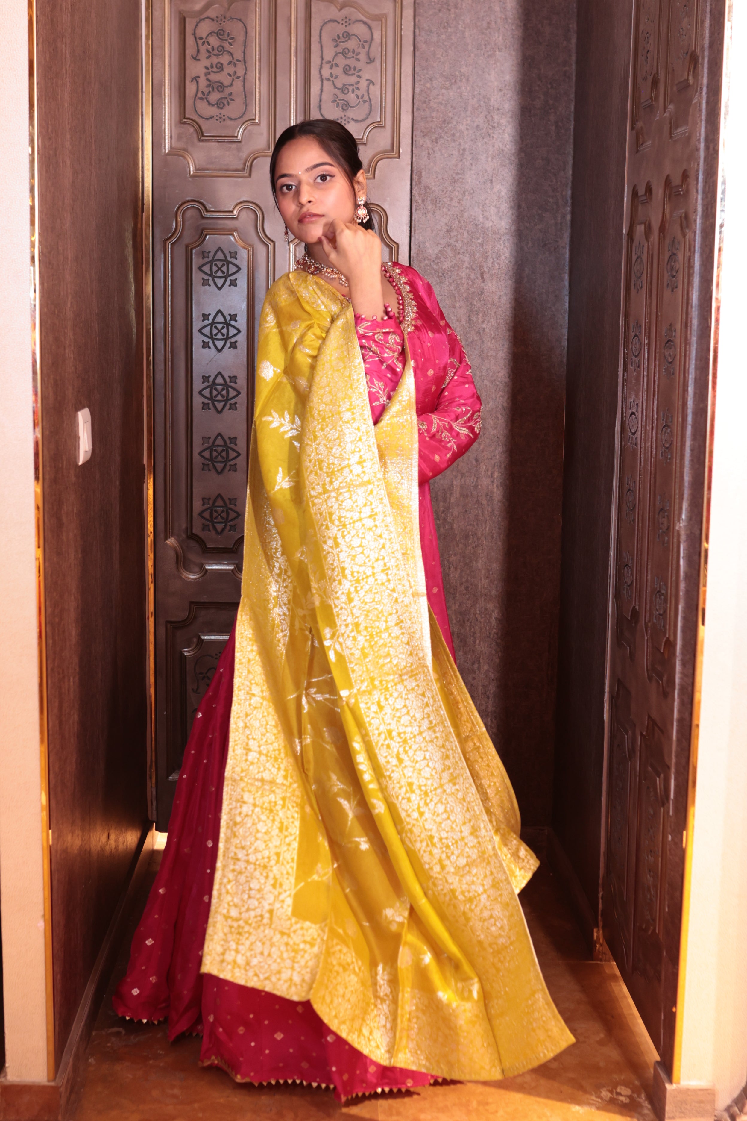 Fuchsia Festival' Gown with Banarasi Dupatta ( 1942 M-130)