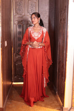 Saffron Sunset Cape Gown Ensemble dress ( SN208 B-83)