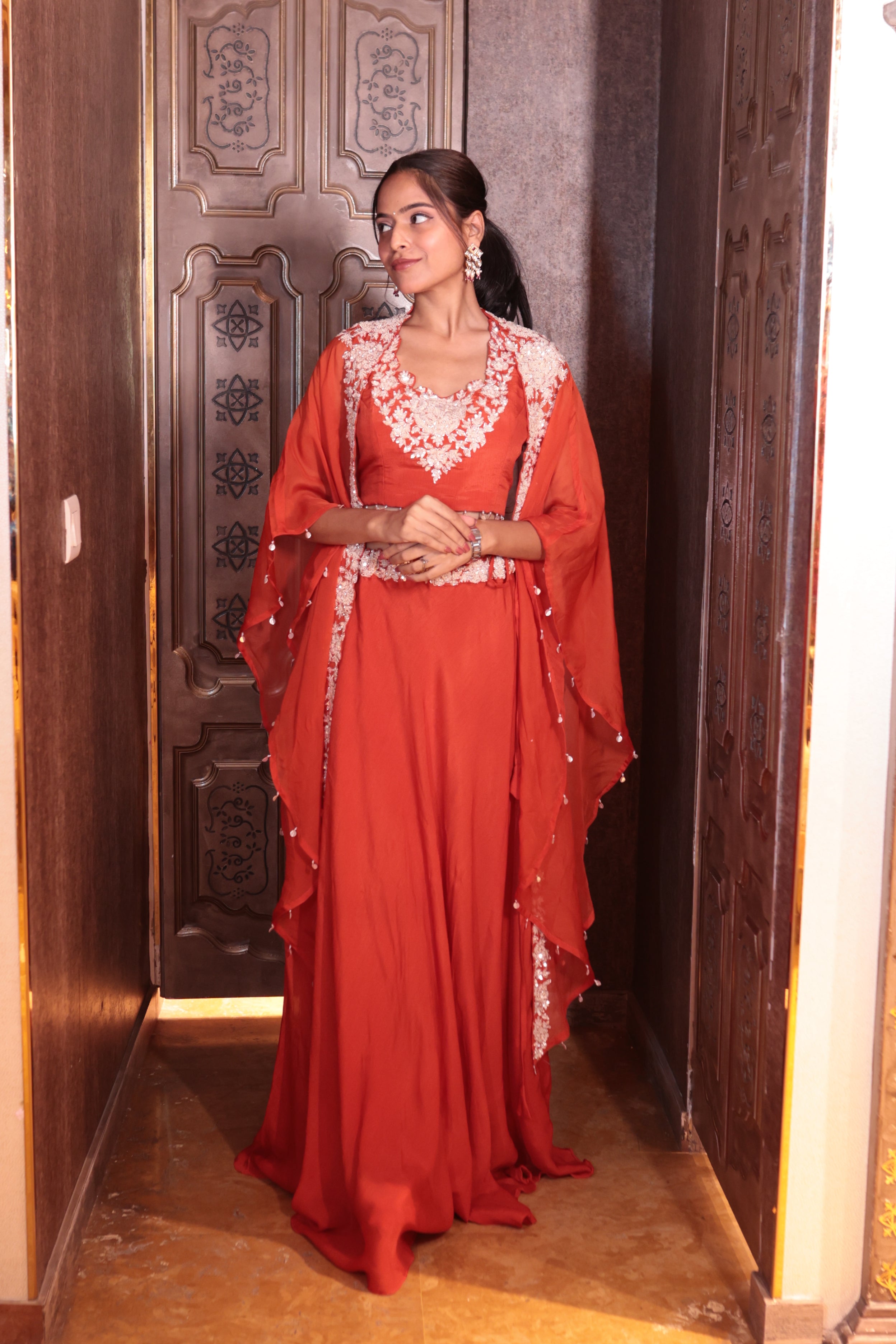 Saffron Sunset Cape Gown Ensemble dress ( SN208 B-83)