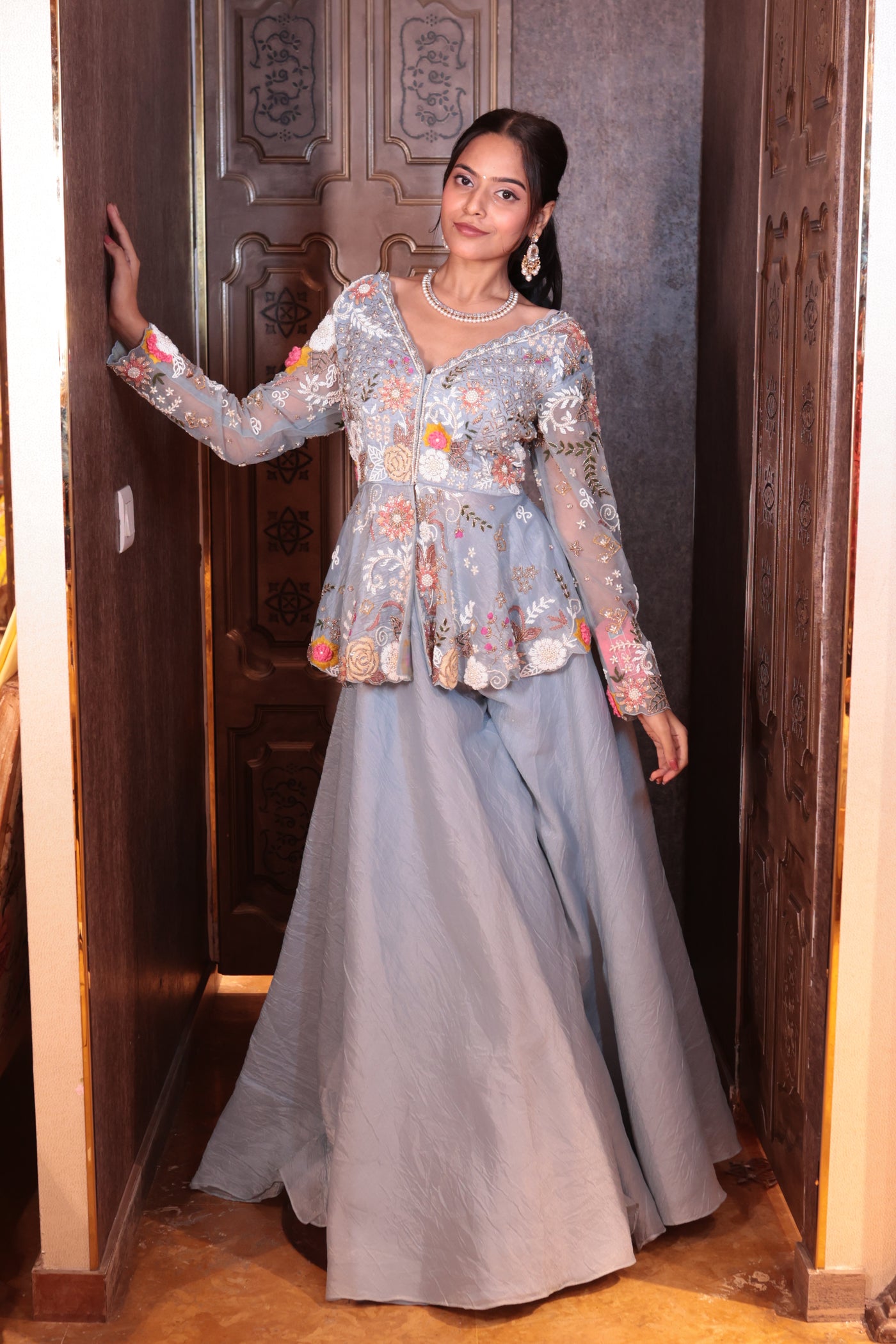 Periwinkle Garden Peplum Skirt dress ( 4103-A D-17)