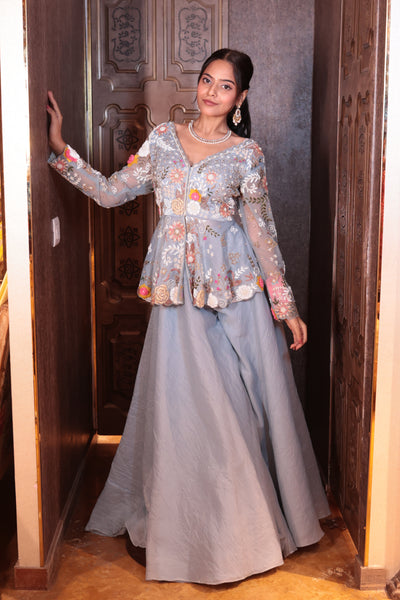 Periwinkle Garden Peplum Skirt dress ( 4103-A D-17)