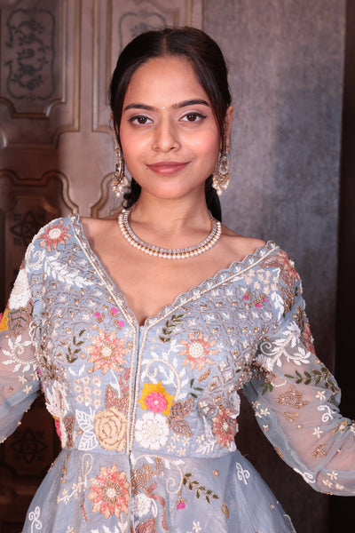 Periwinkle Garden Peplum Skirt dress ( 4103-A D-17)