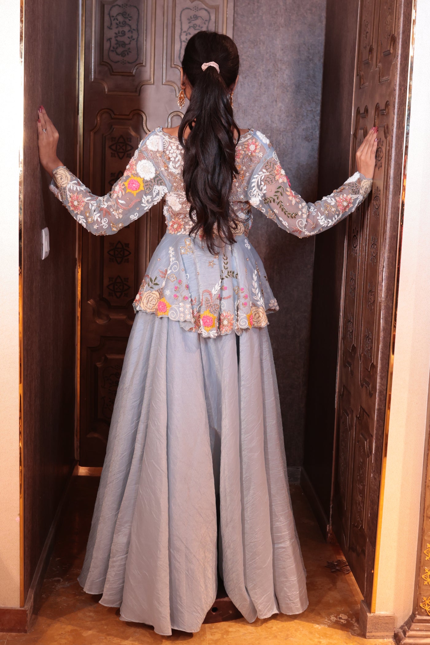 Periwinkle Garden Peplum Skirt dress ( 4103-A D-17)