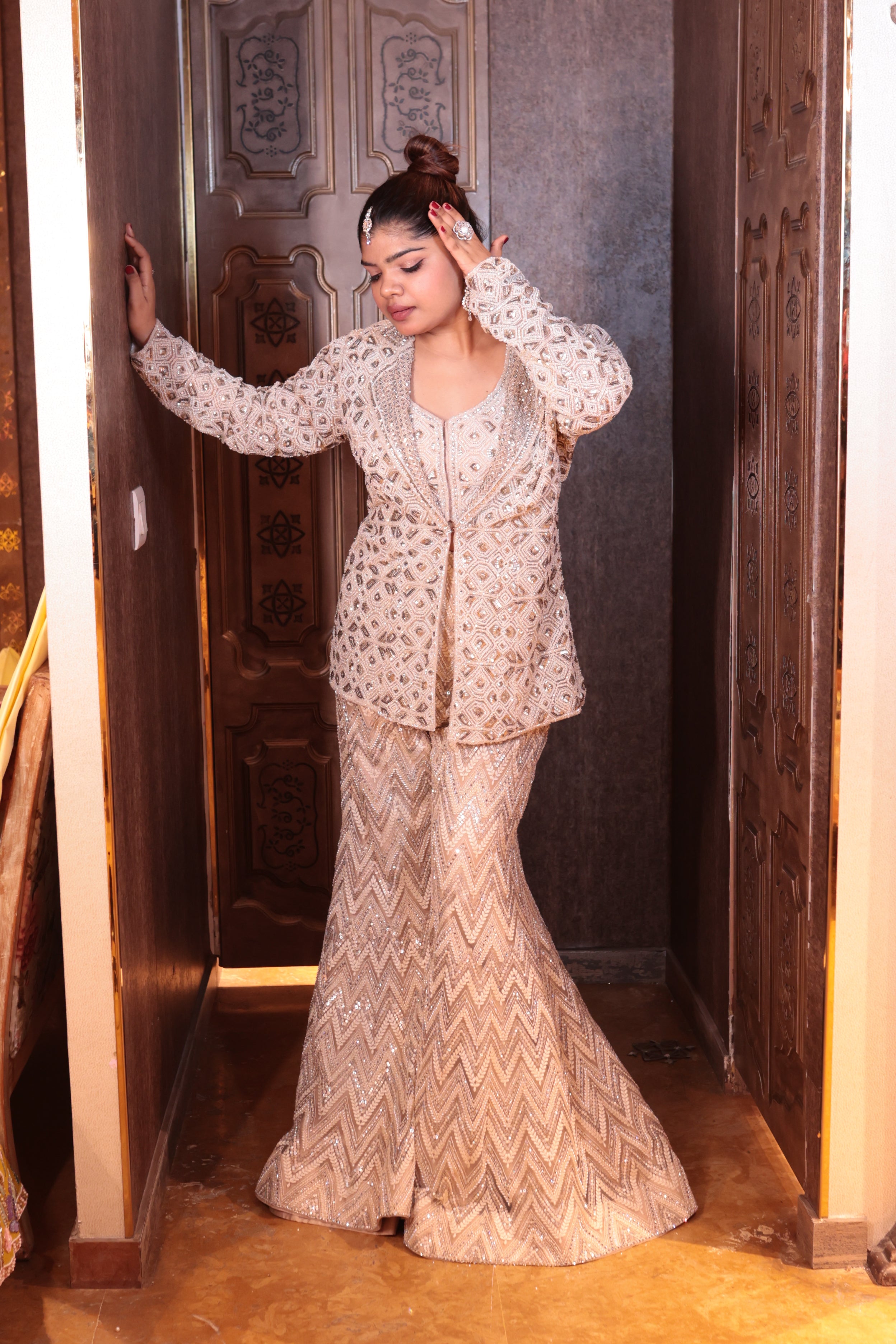 Champagne Shimmer Three-Piece Ensemble Dress ( 1493 M-3)