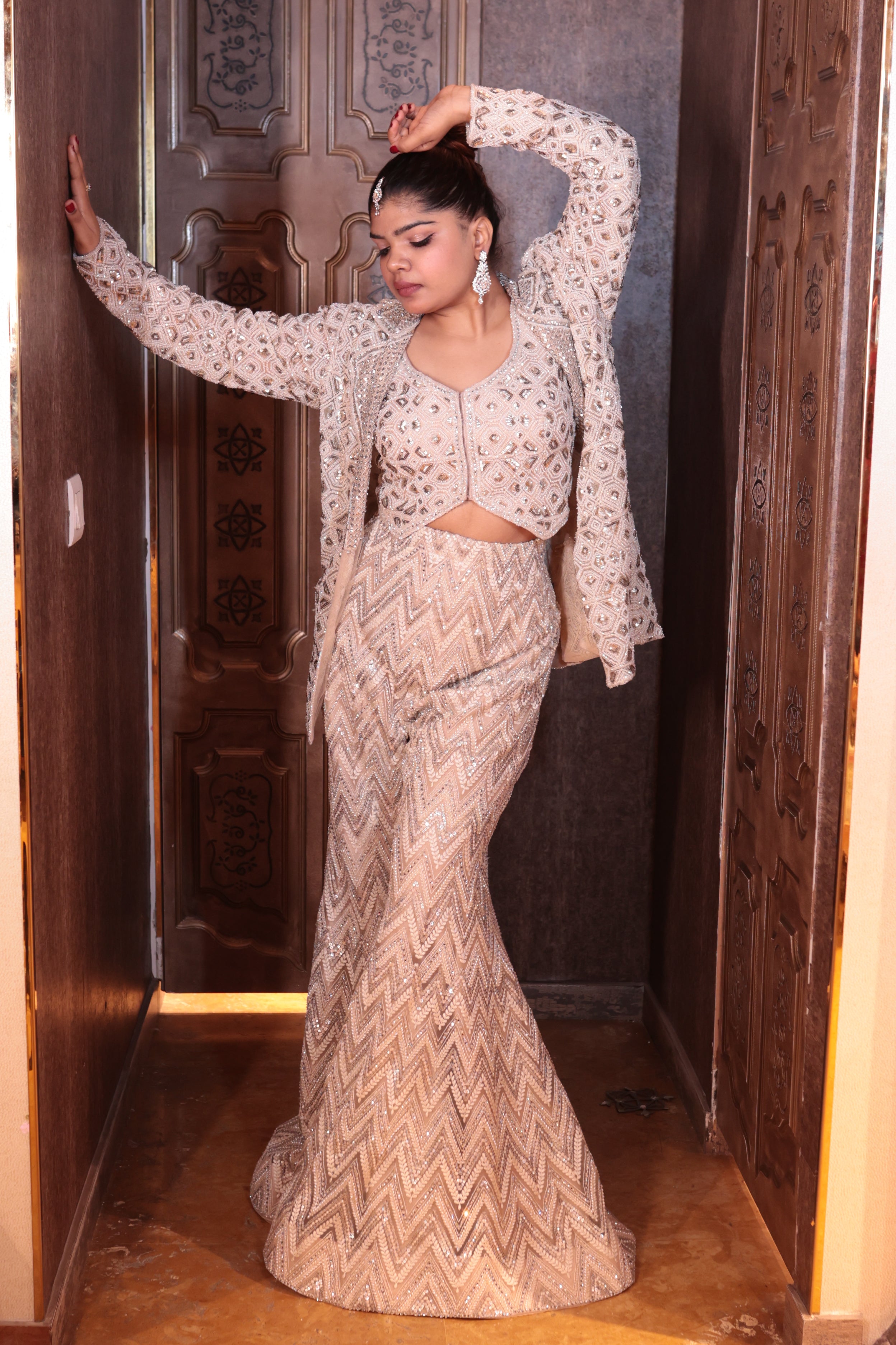 Champagne Shimmer Three-Piece Ensemble Dress ( 1493 M-3)