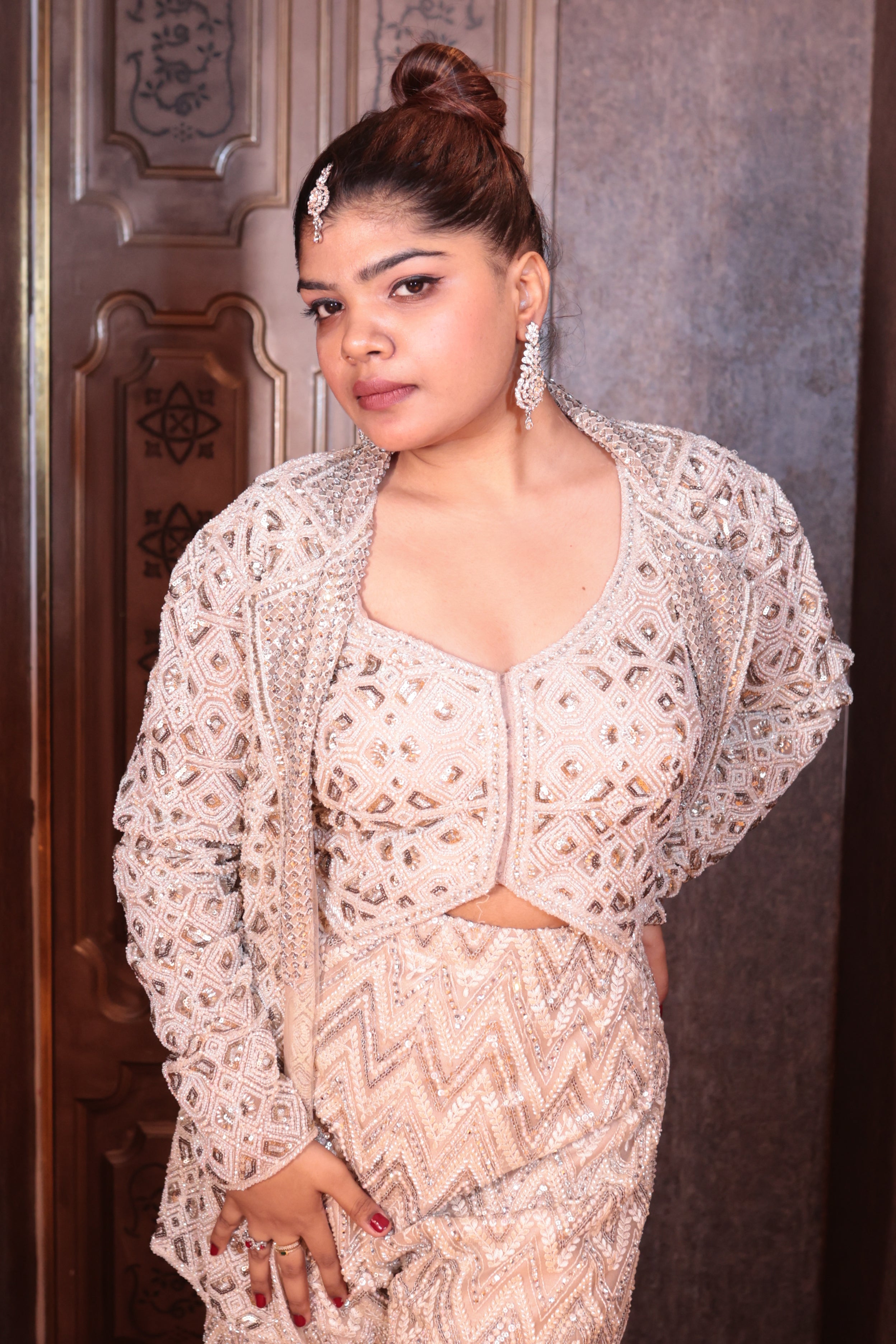 Champagne Shimmer Three-Piece Ensemble Dress ( 1493 M-3)