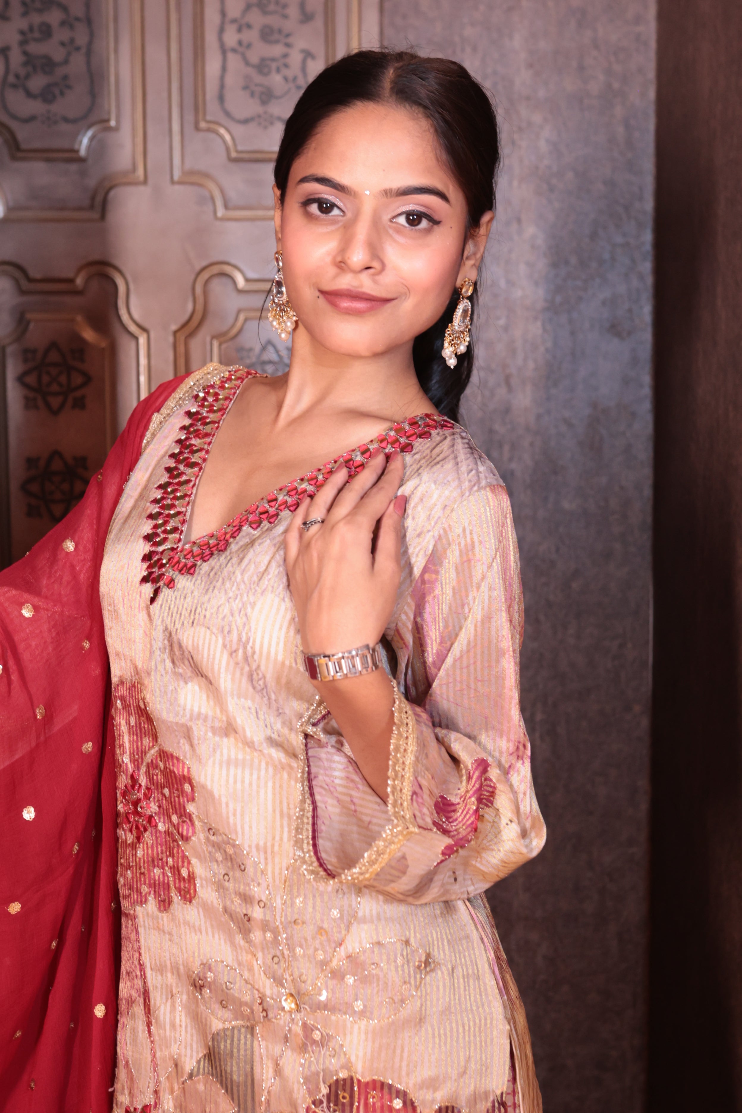 Crimson Bloom Festive Kurti Set (SHUIT M-81) Main image