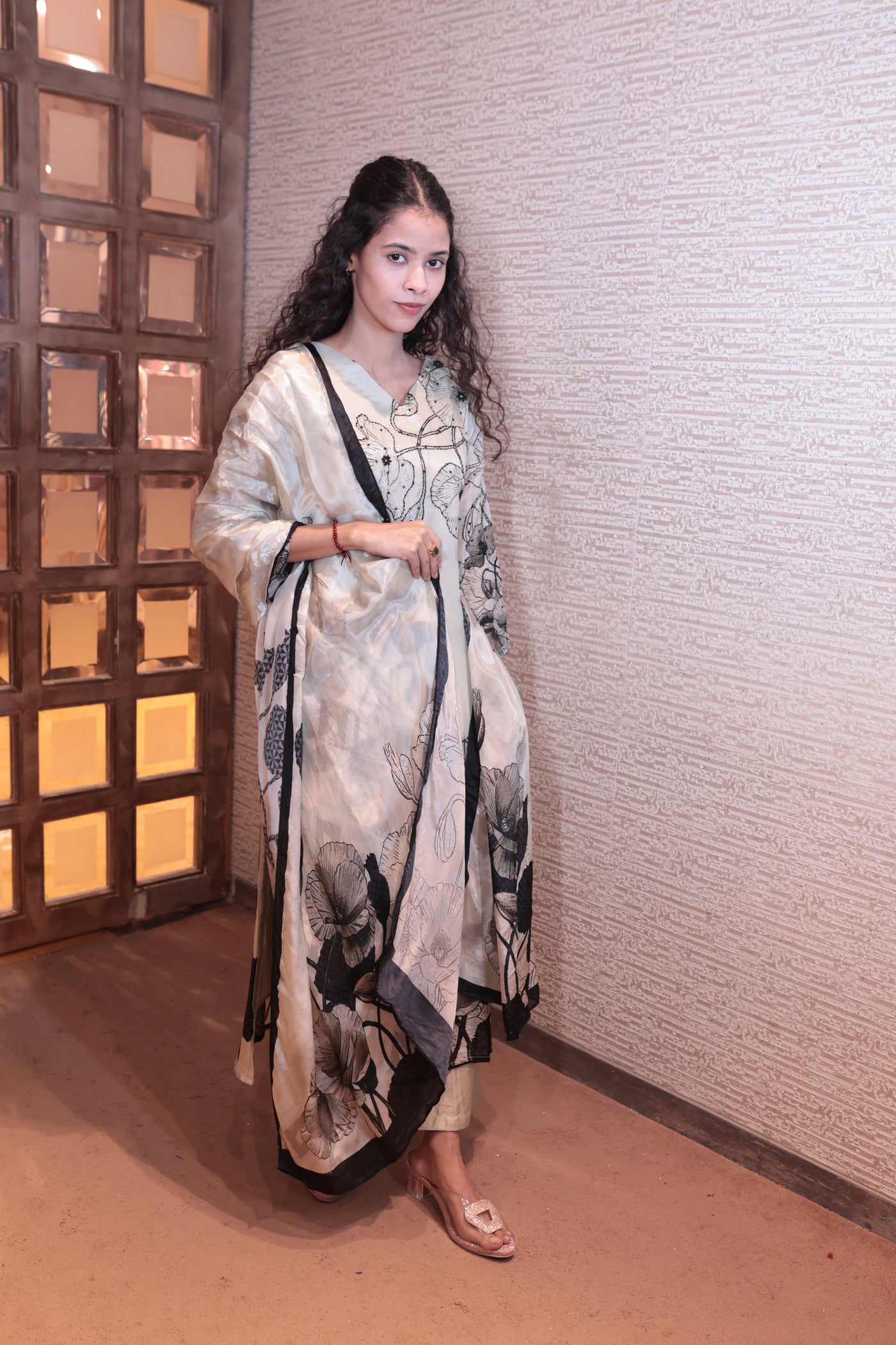 Ivory Bloom Hand-Painted Organza Set (4161 BS-84)