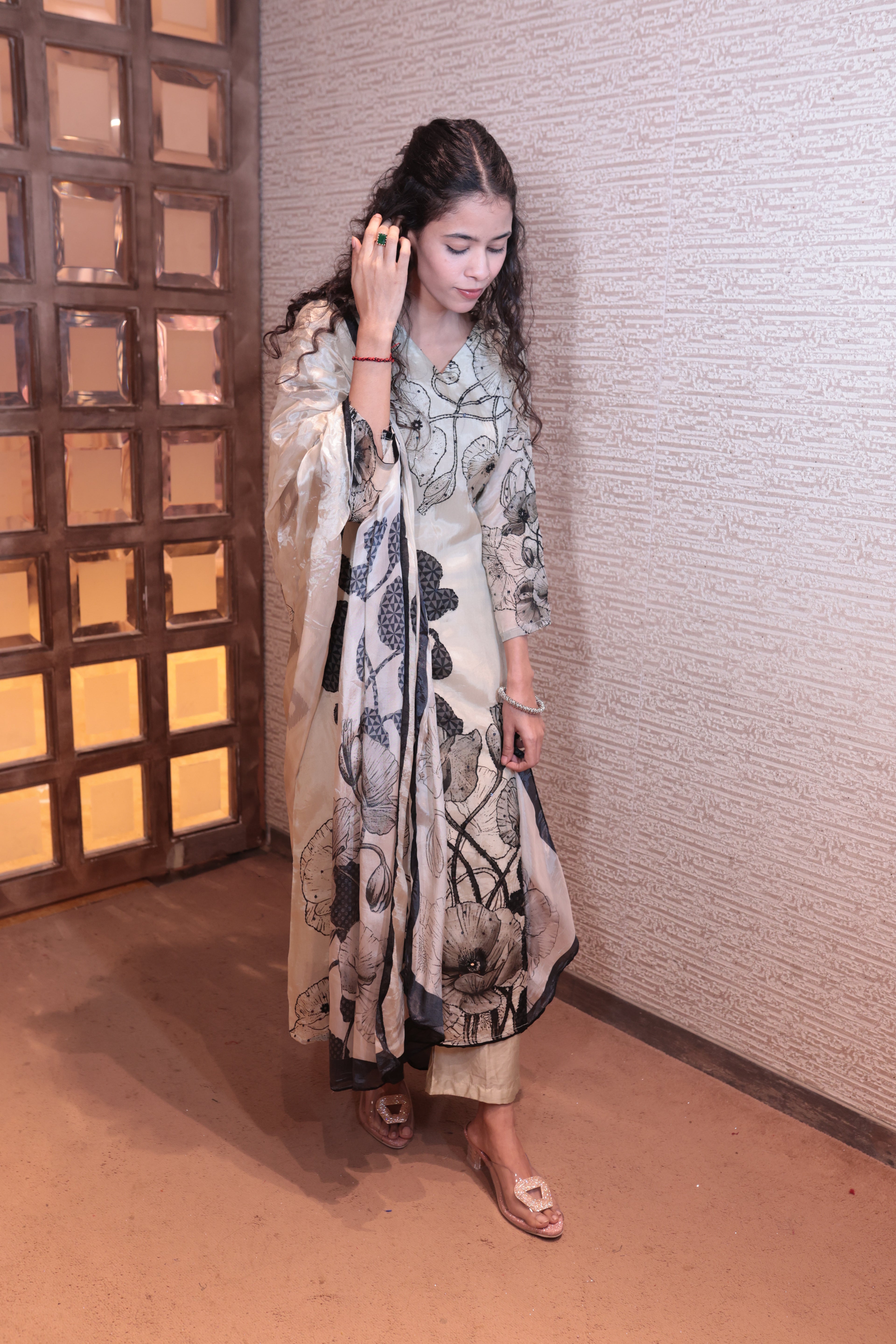 Ivory Bloom Hand-Painted Organza Set (4161 BS-84)