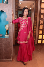 Hot Pink & Gold Embroidered Sharara Suit (5412 B-106)