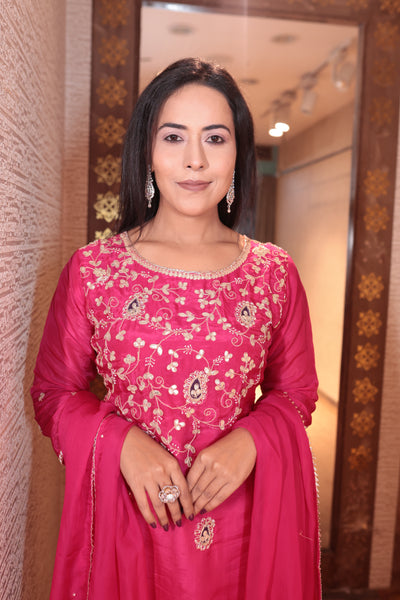 Hot Pink & Gold Embroidered Sharara Suit (5412 B-106)