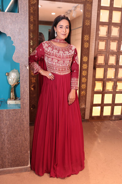 Cherry Red Grandeur Anarkali Gown (505 B-120)