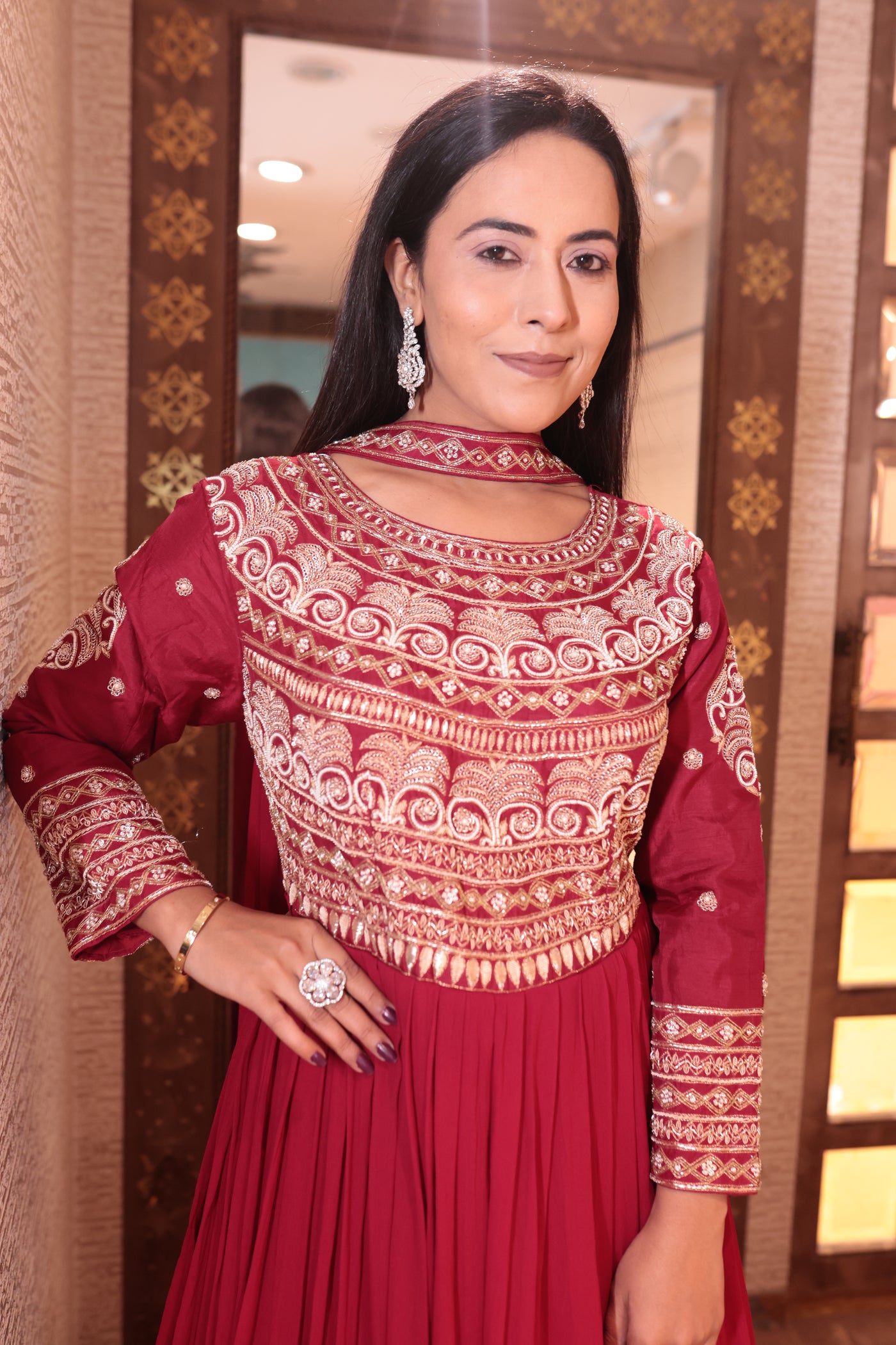 Cherry Red Grandeur Anarkali Gown (505 B-120)