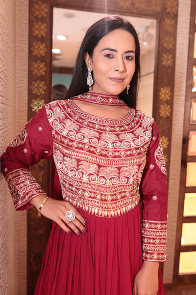 Cherry Red Grandeur Anarkali Gown (505 B-120)